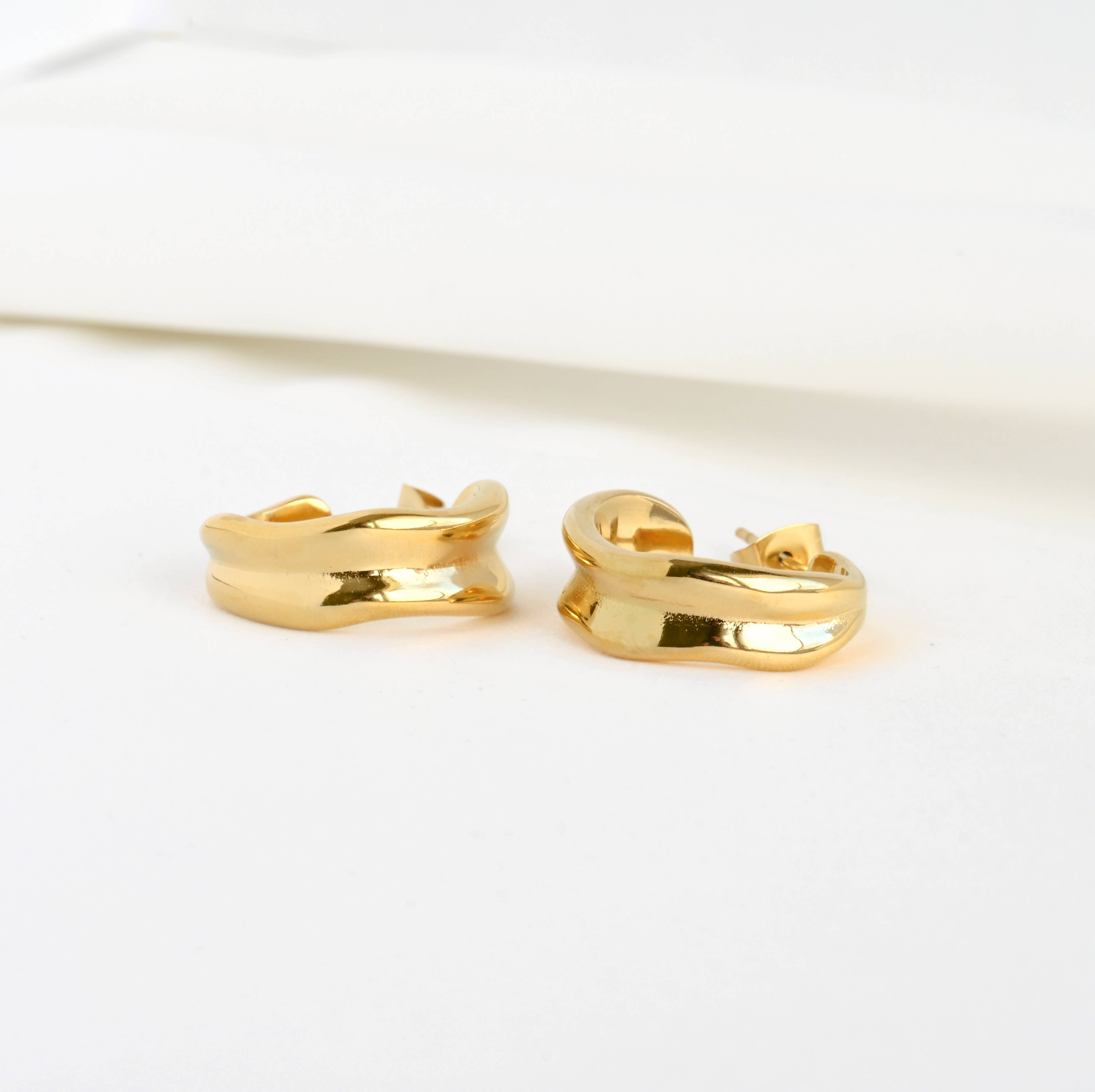 Wide Sculptural Vintage Style 18k Gold Hoop Earrings - Out of the Blue