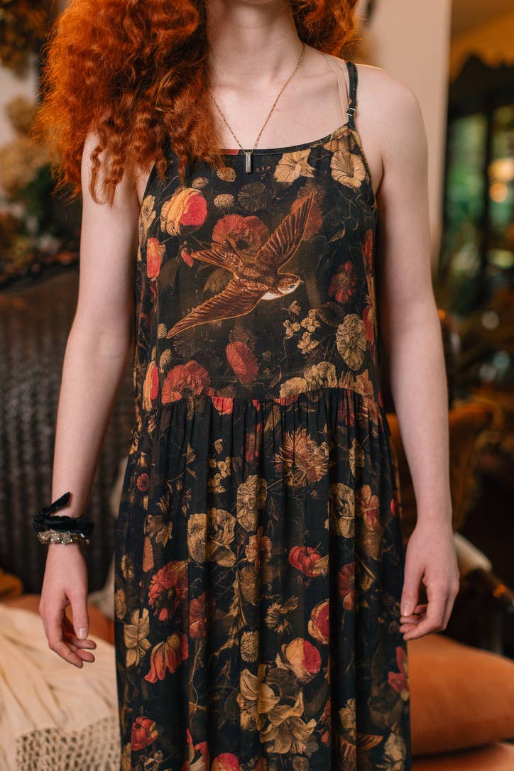 Heart of Gold Bohéme Long Maxi Slip Dress w/ Sacred Heart - Out of the Blue