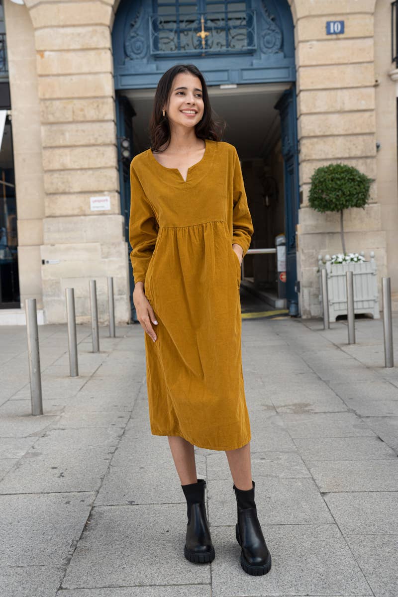 Angeline Midi Cordruoy Dress - Out of the Blue