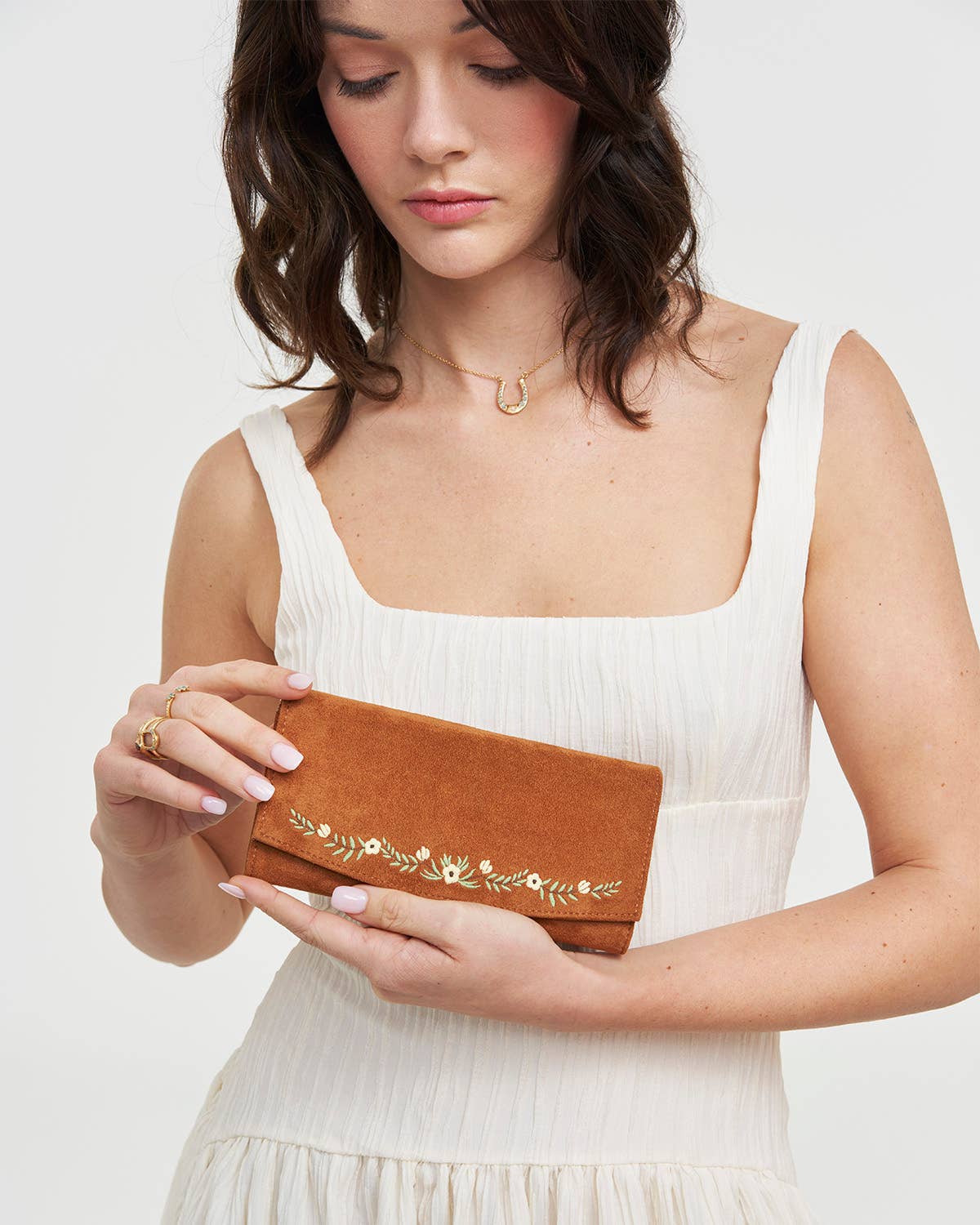 Floral Tan Embroidered Wallet - Out of the Blue