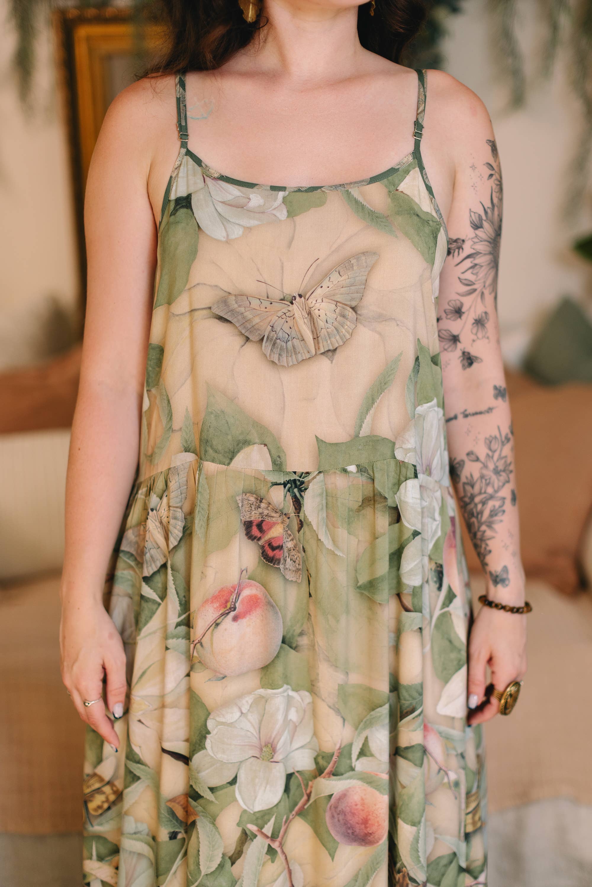 Fleur De Soleil Bohéme Maxi Slip Dress w Florals & Butterfly - Out of the Blue