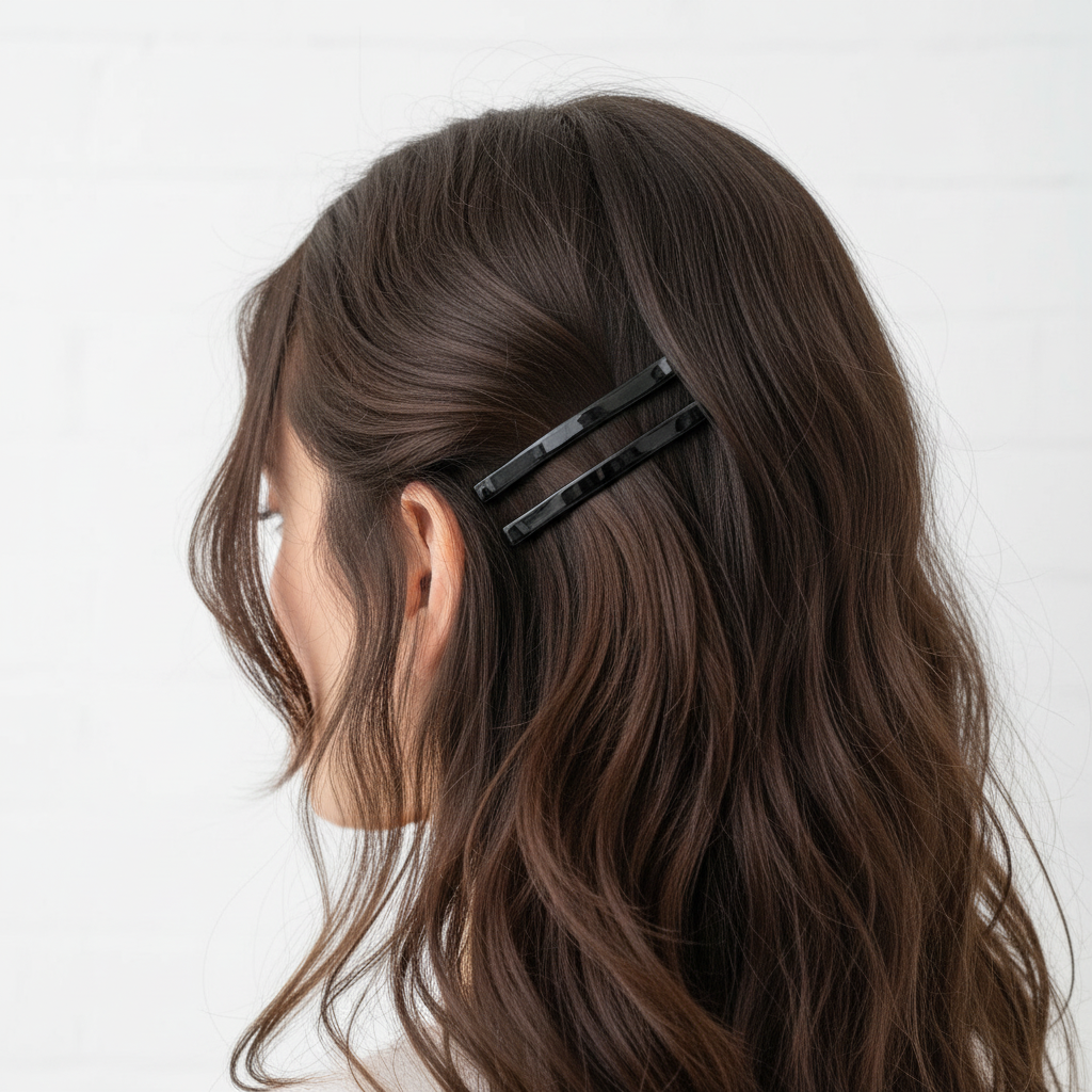 Two black hair clips on a white background