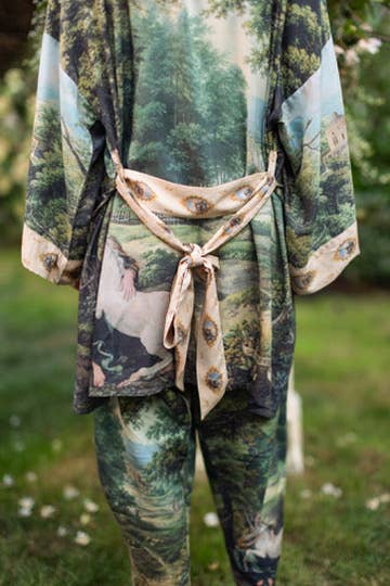 The Mythmaker Matinée Duster Kimono w/ landscape & unicorn - Out of the Blue