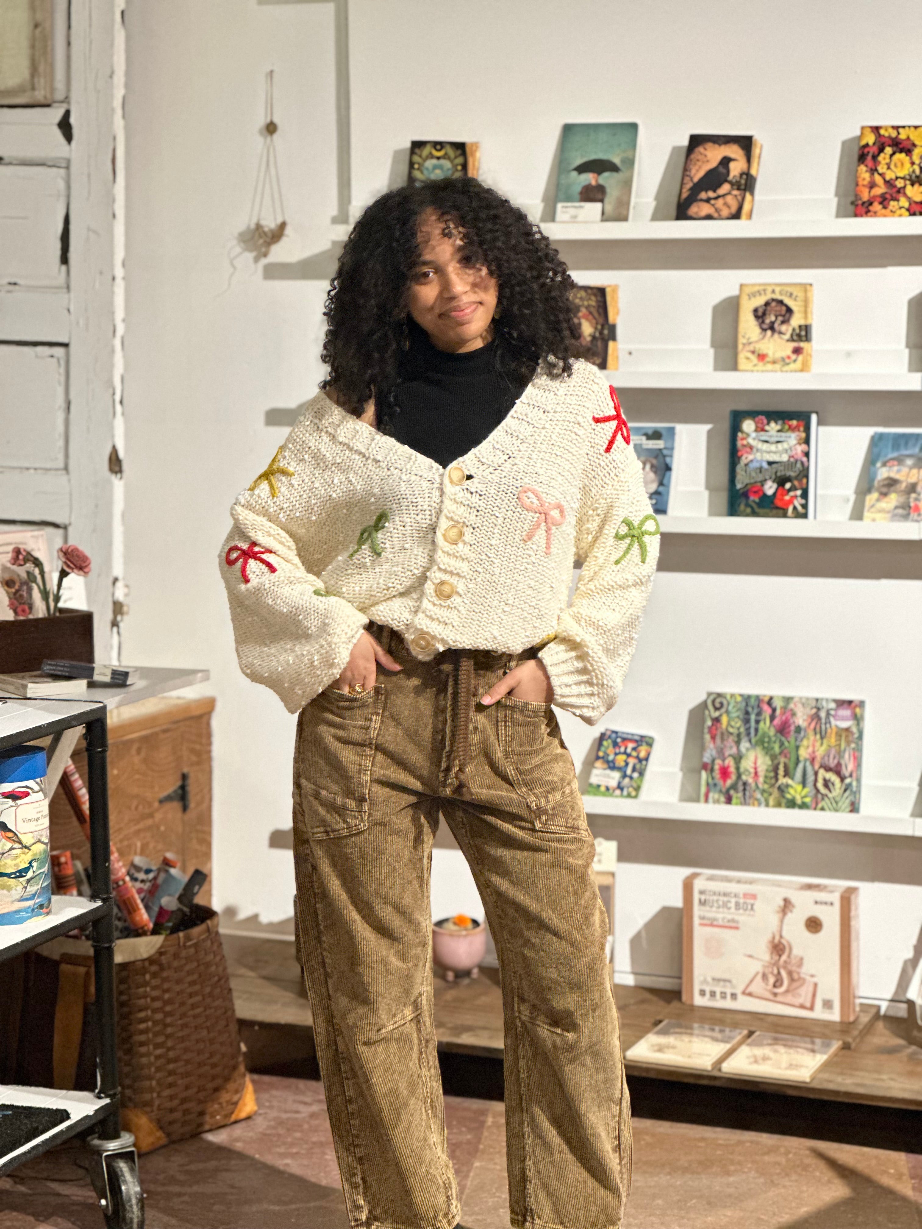 Ribbon Patched Button Down Cardigan