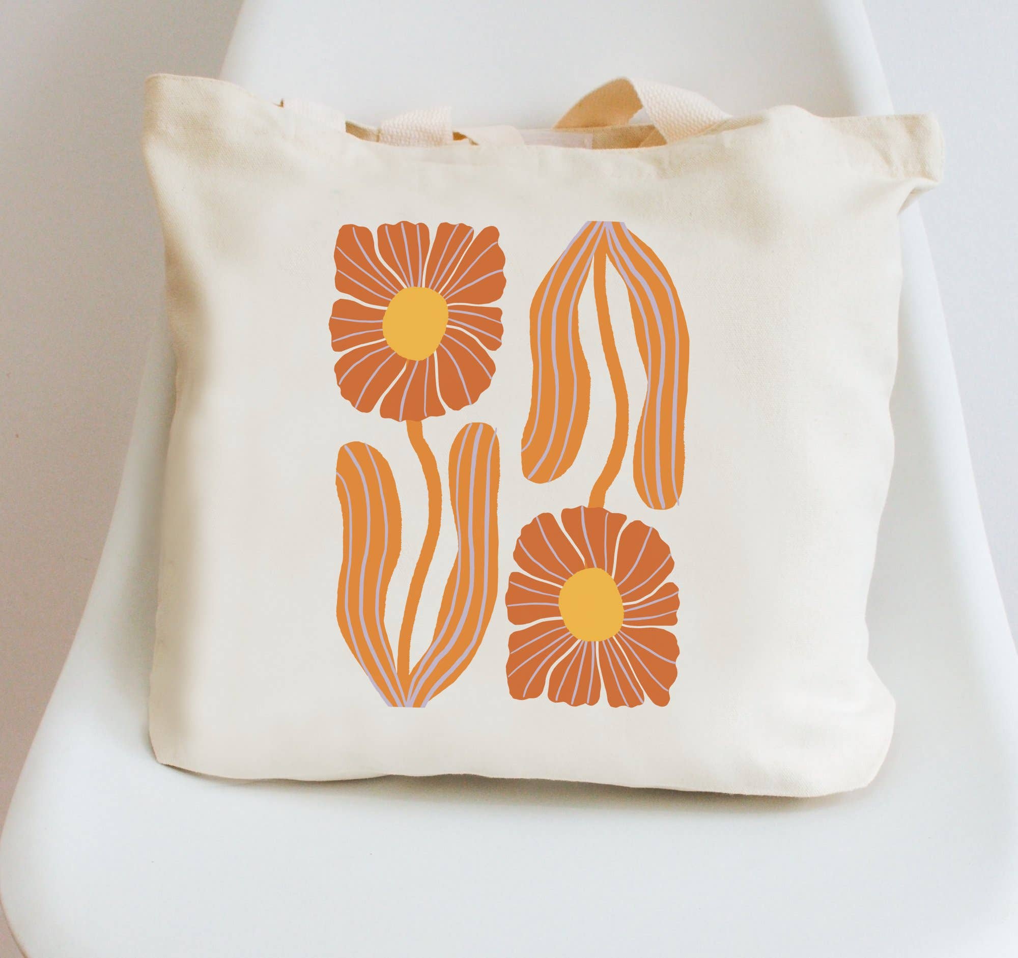 Boho Flower Tote Bag Canvas Floral Abstract Beach Bags - Out of the Blue