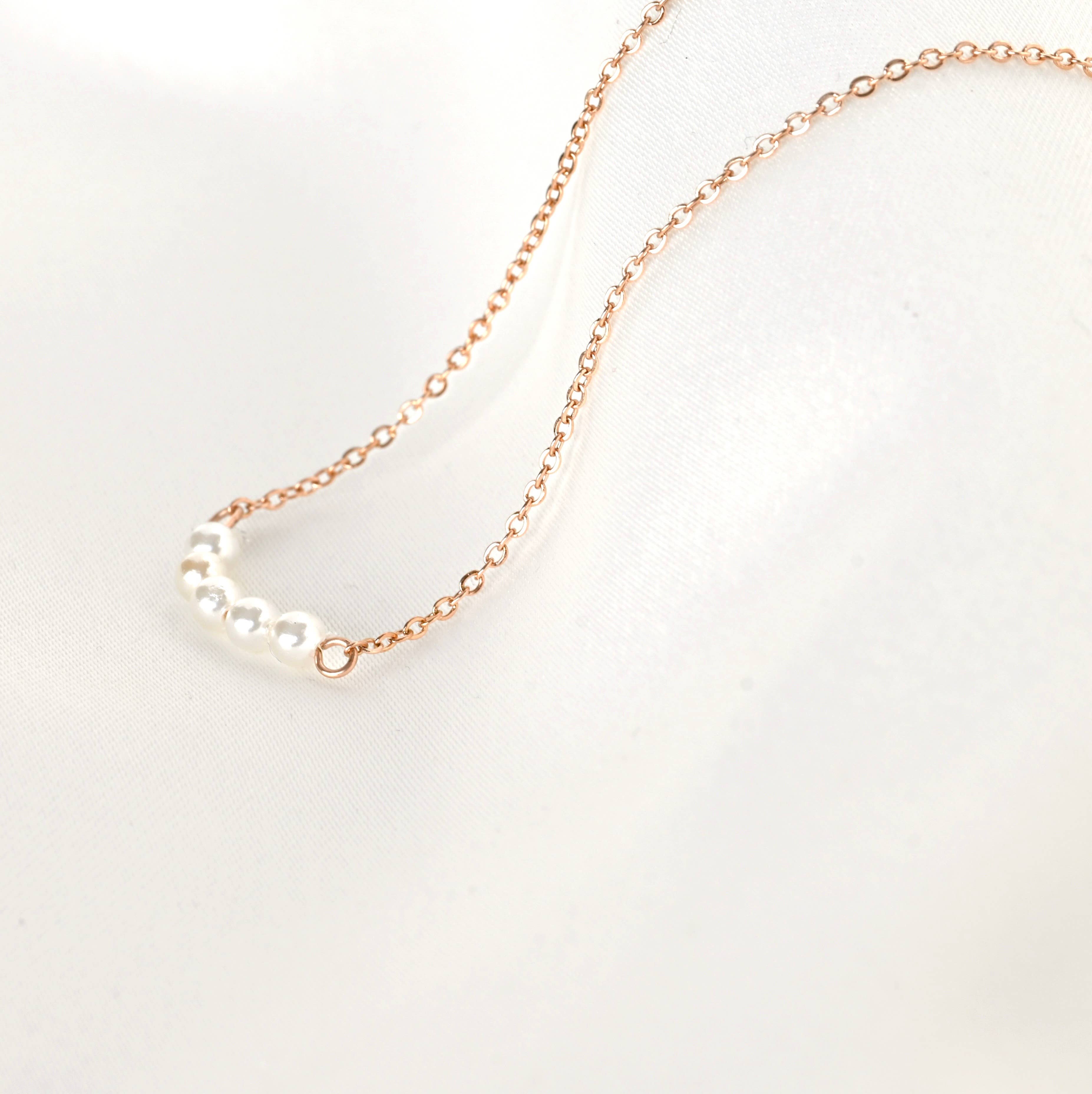Dainty Curved Pearl Bar Chain Necklace - Out of the Blue