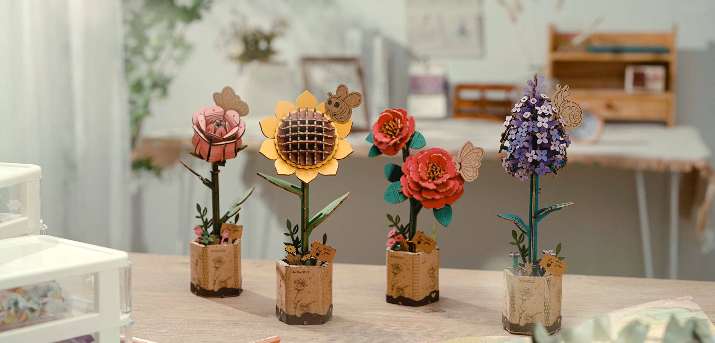 3D Wooden Flower Puzzle Bundle Pack - Out of the Blue