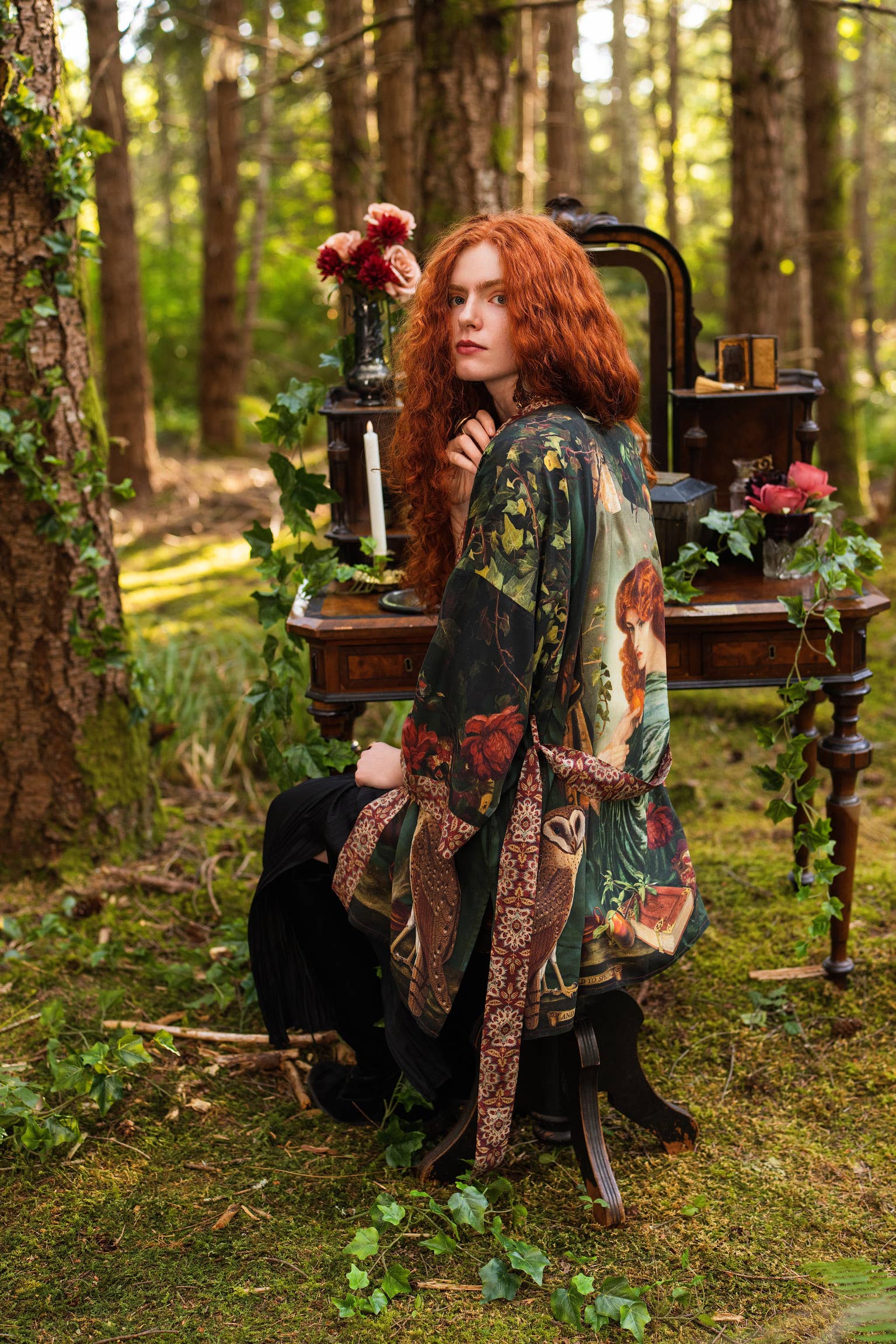 Solstice Matineé (mid-length) duster w/ Persephone & Moon