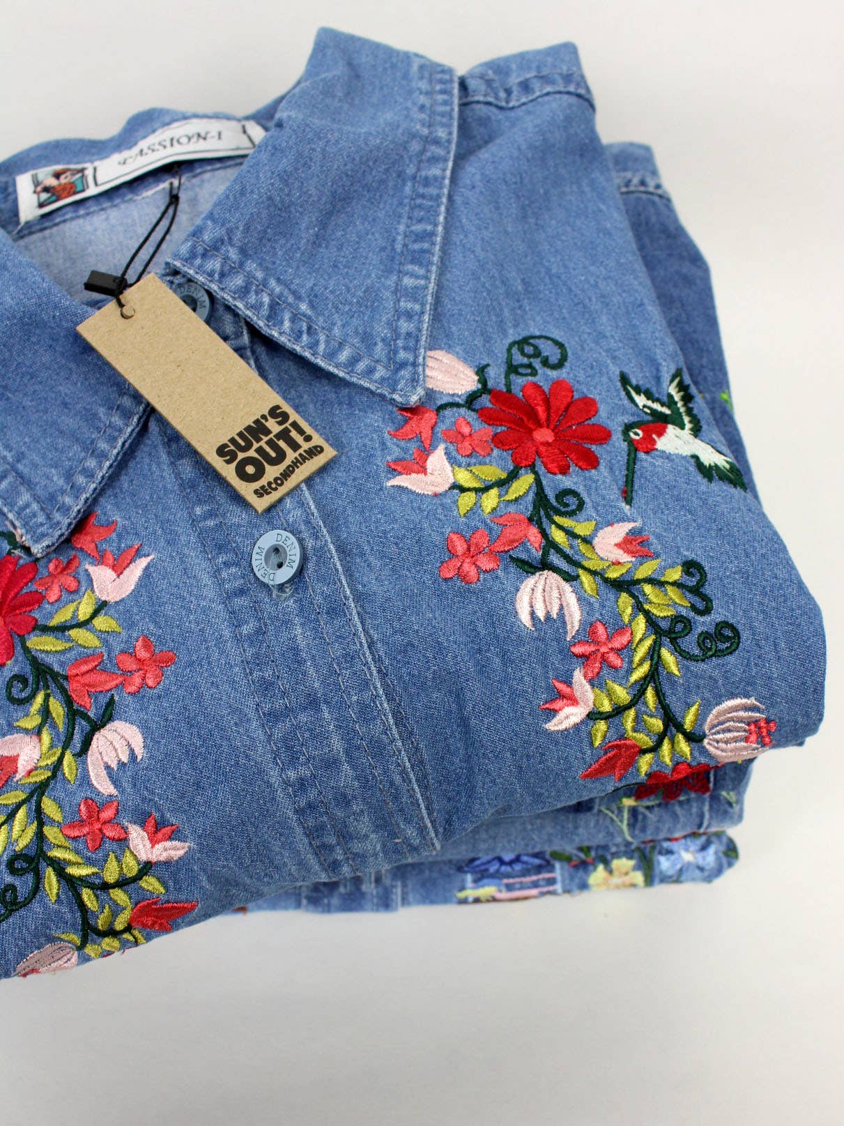 Reworked Vintage Denim Button-Up Shirt - Cropped - Out of the Blue