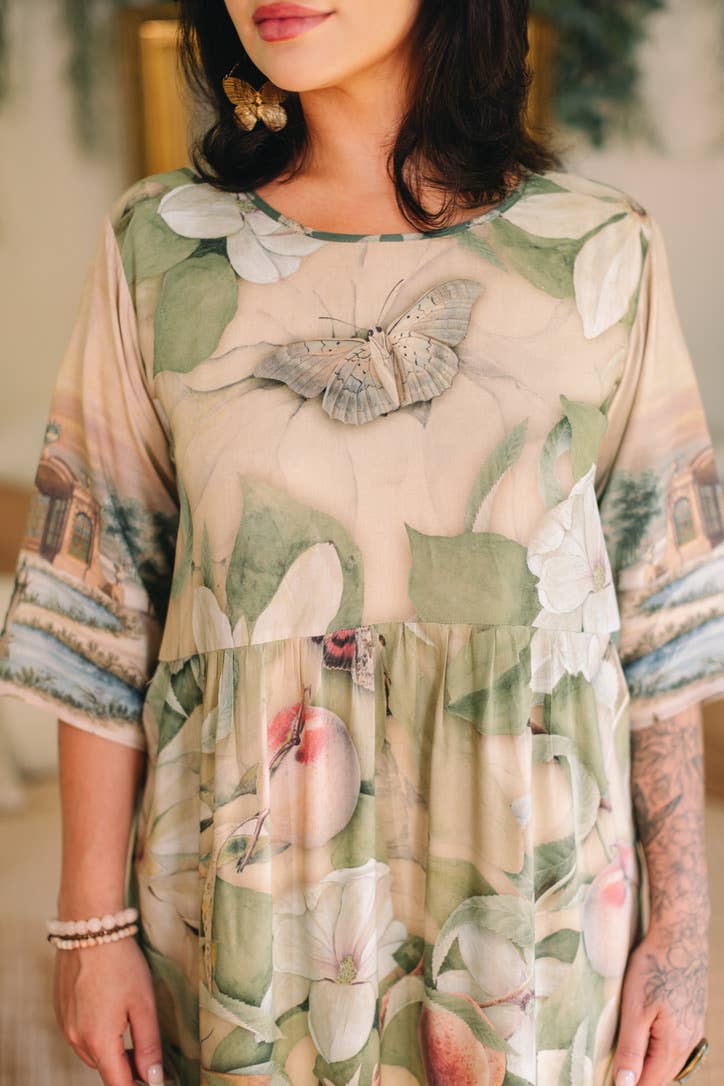 Fleur De Soleil Artist Dress w/ Pockets & Florals - Out of the Blue