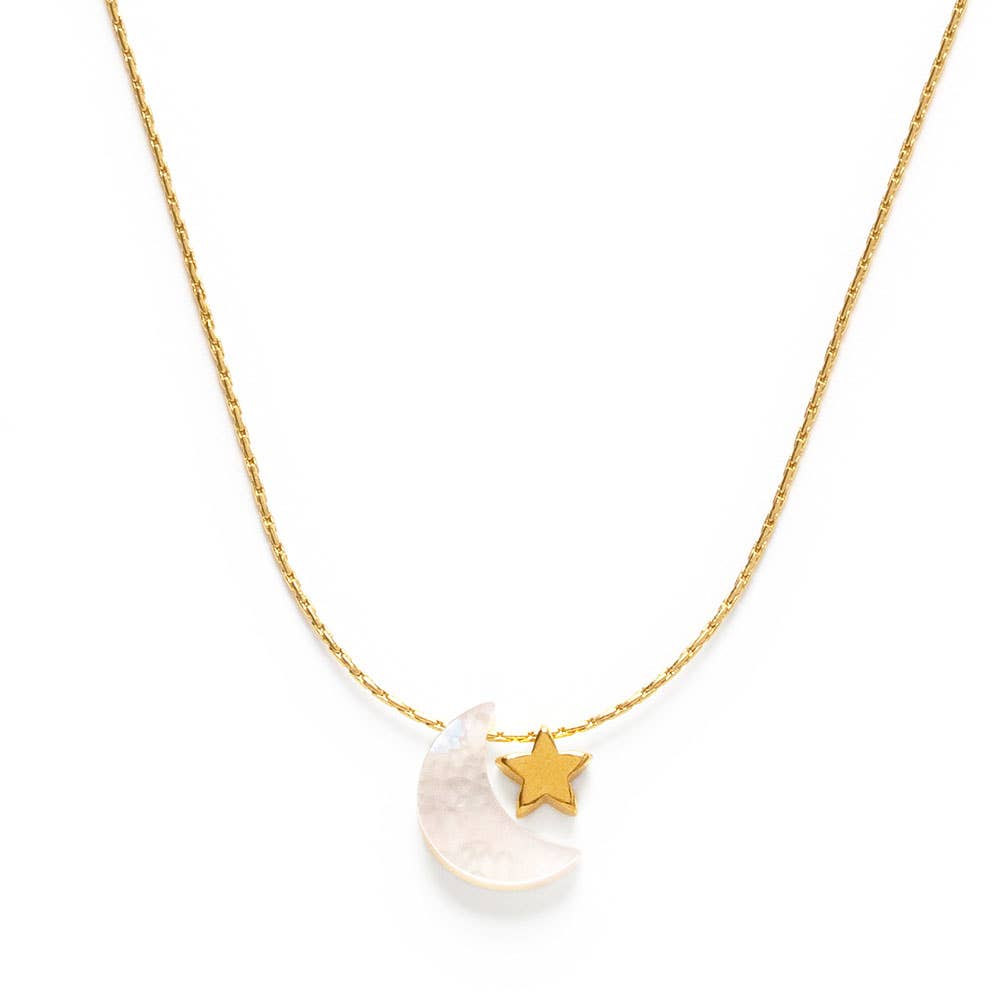 Mother of Pearl Moon + Star Necklace - Out of the Blue