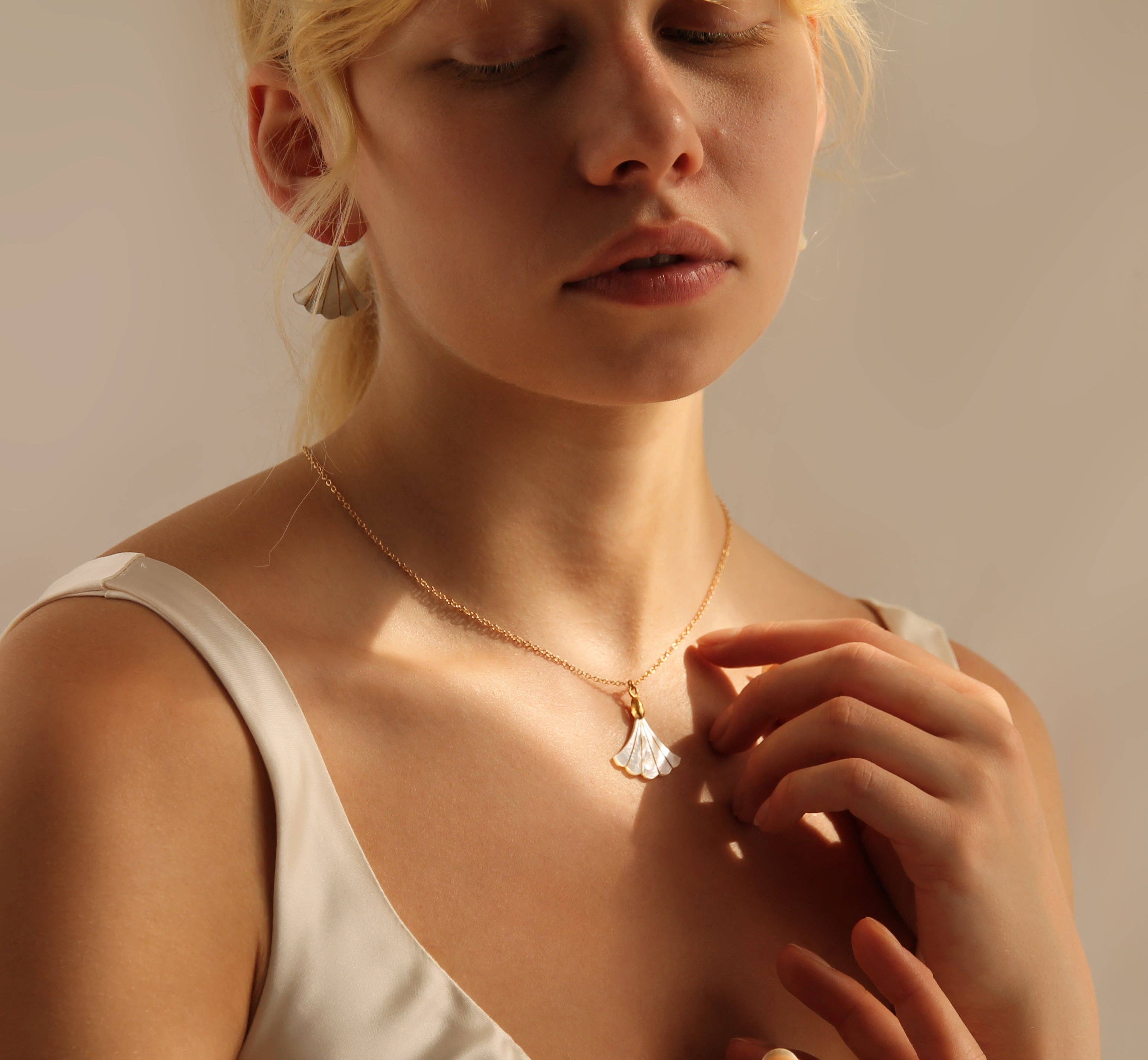 Mother Of Pearl Art Deco Fan Necklace - Out of the Blue