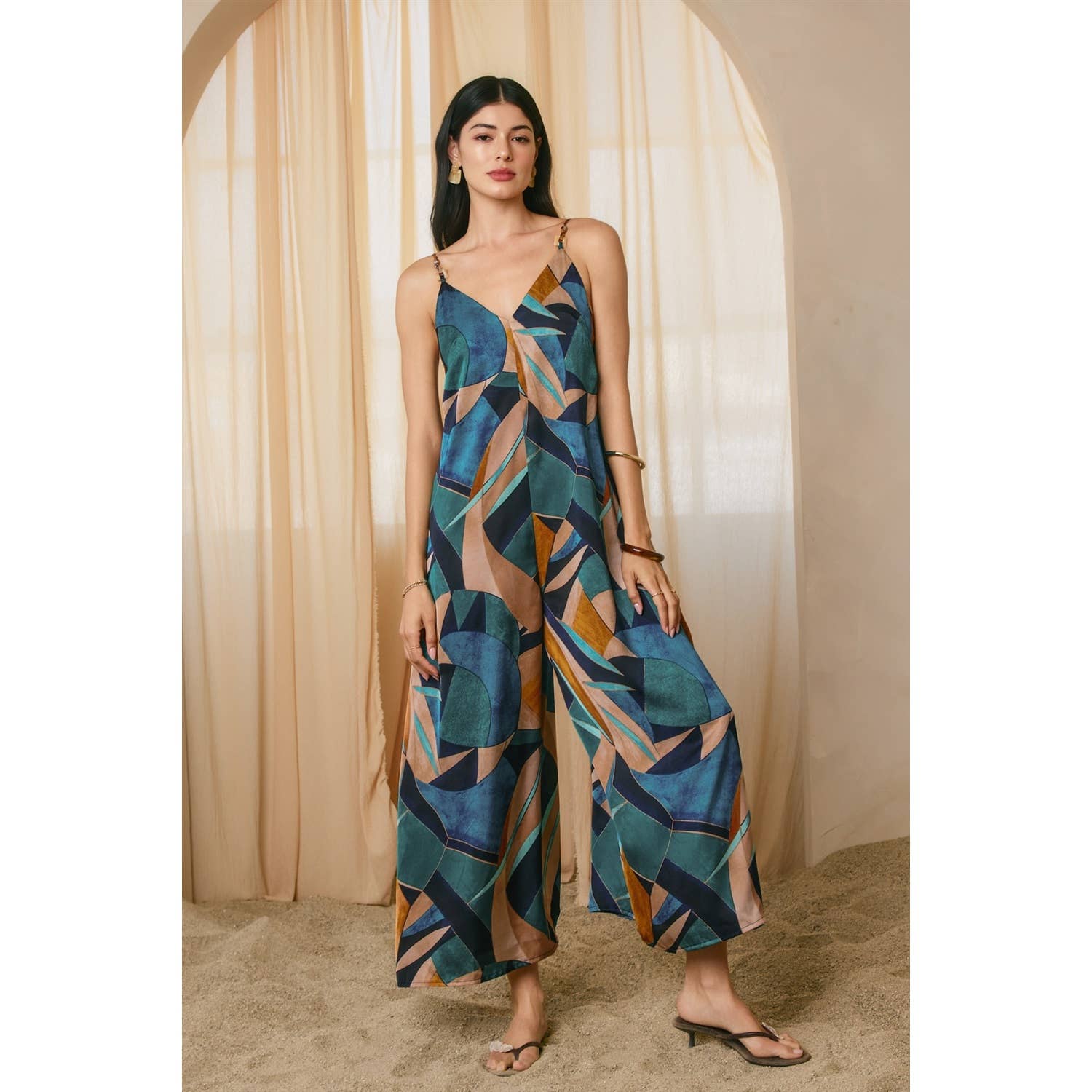 Palm Mirage Tie Back Detail Jumpsuit - Out of the Blue