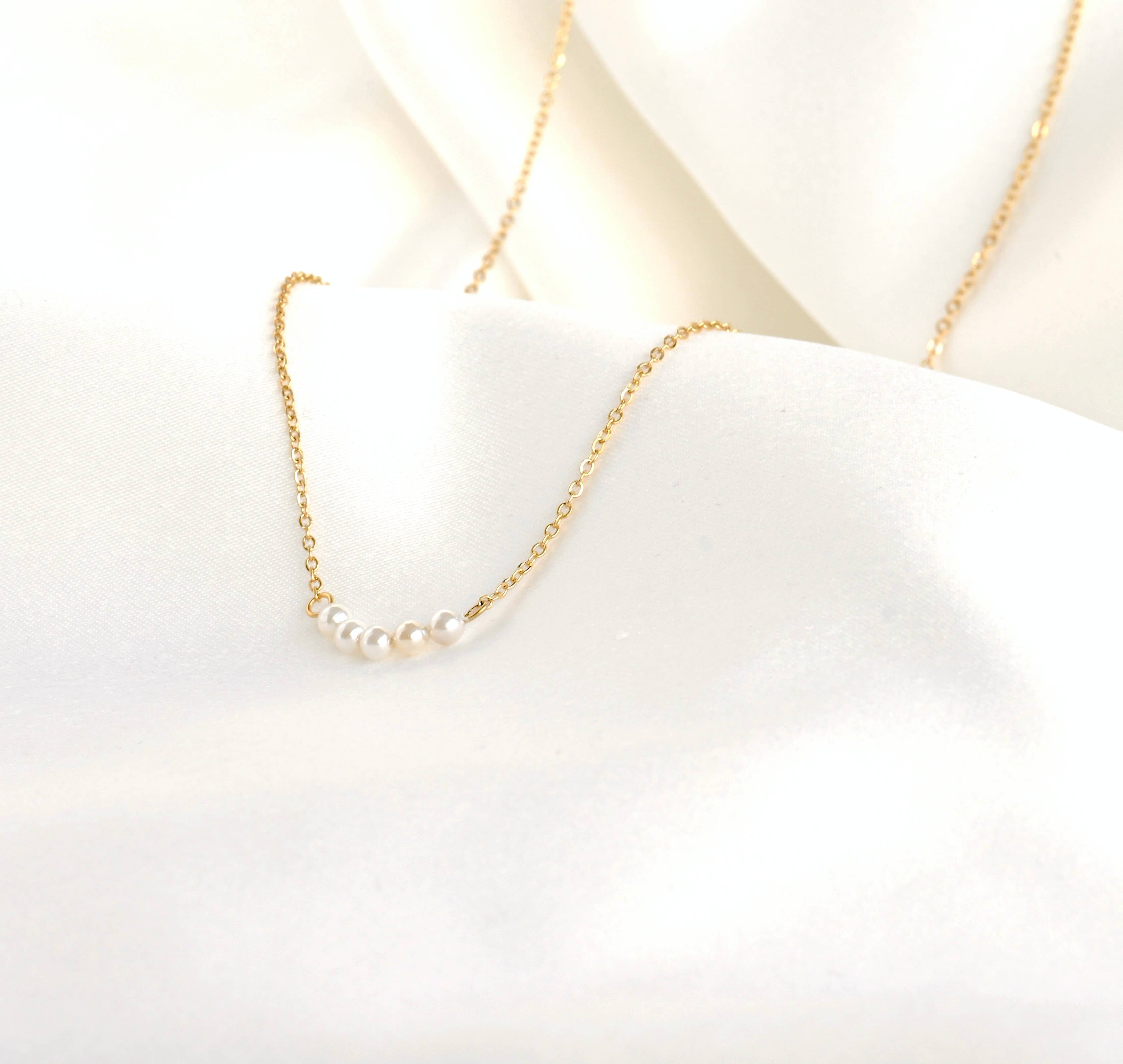 Dainty Curved Pearl Bar Chain Necklace - Out of the Blue