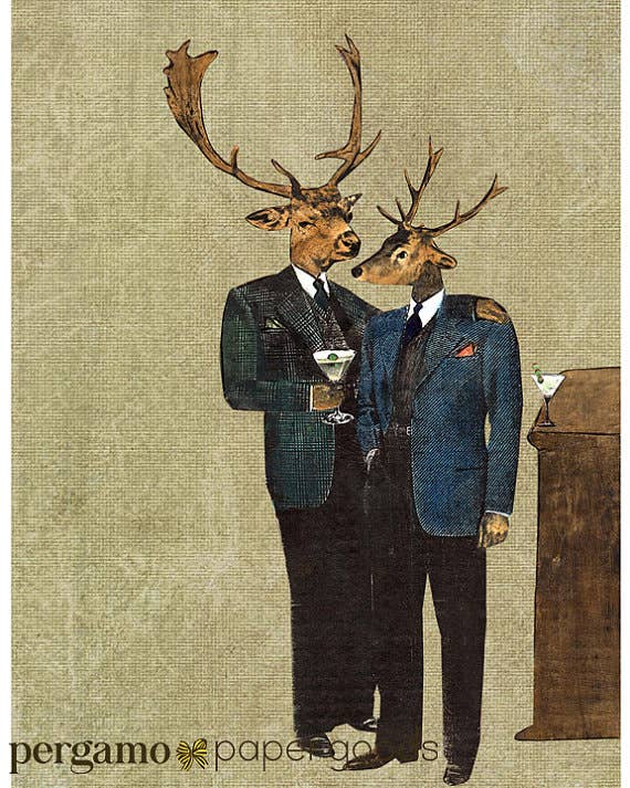 Martini Bar Deer 8X10 Art Print: 8 X 10" / Unsigned - Out of the Blue