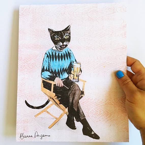 Beer Cat Art Print - Out of the Blue