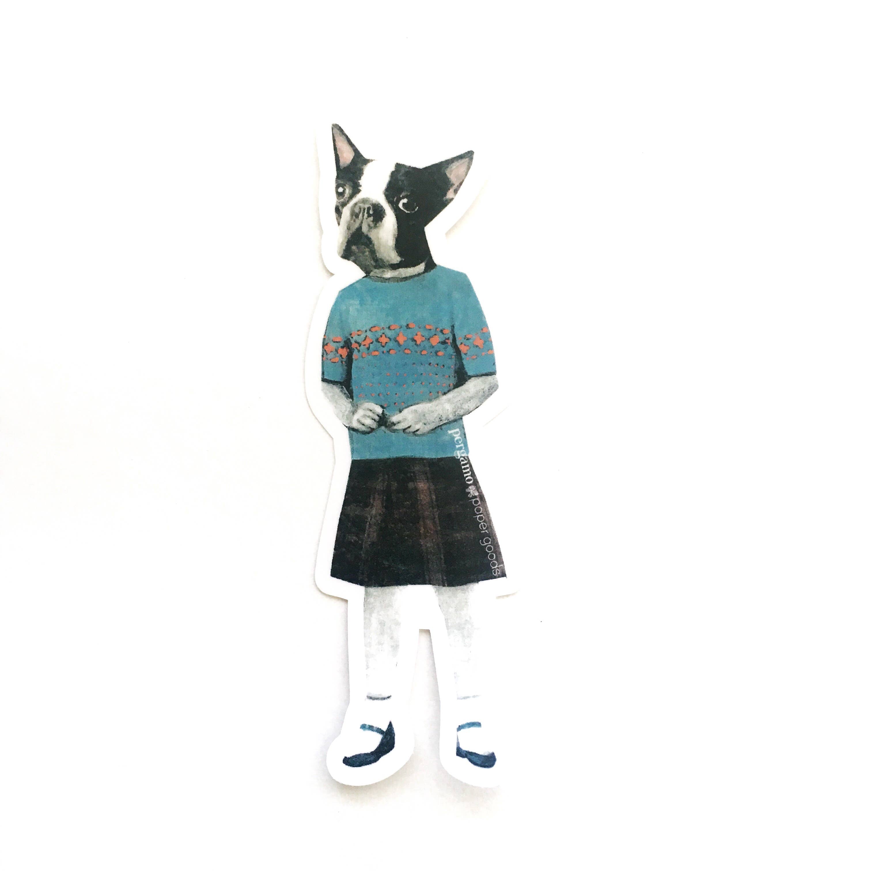 Boston Terrier Girl Vinyl Sticker - Out of the Blue