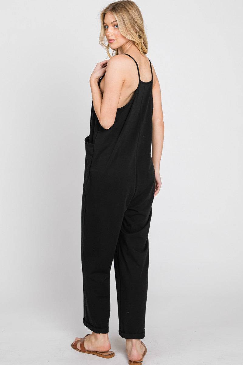 Cotton Blend Jumpsuit Black - Out of the Blue
