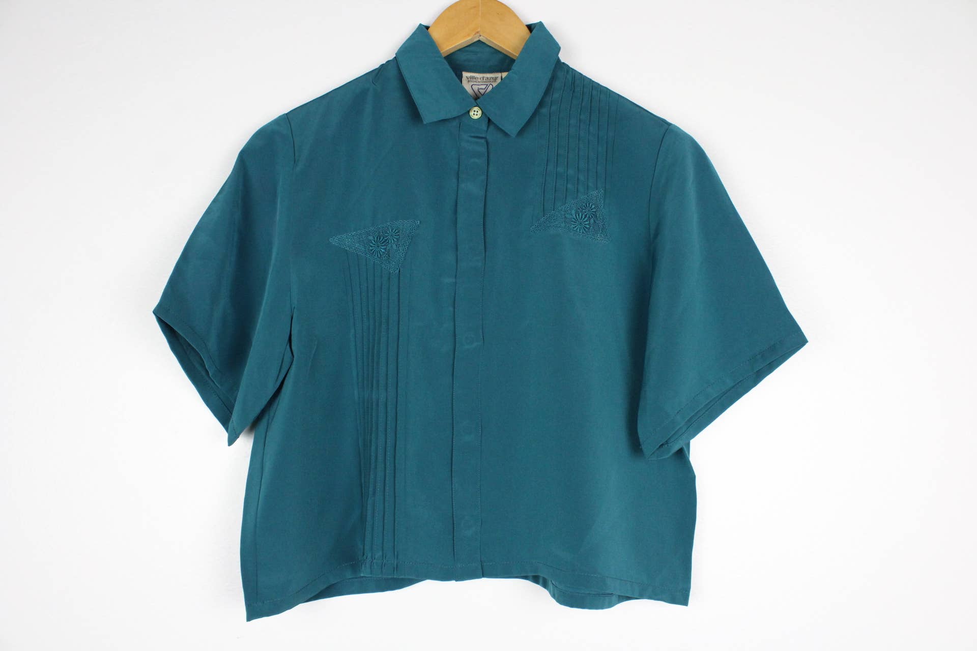 Reworked Vintage Short-Sleeve Button Up Blouse in SOLID COLORS - Cropped - Out of the Blue