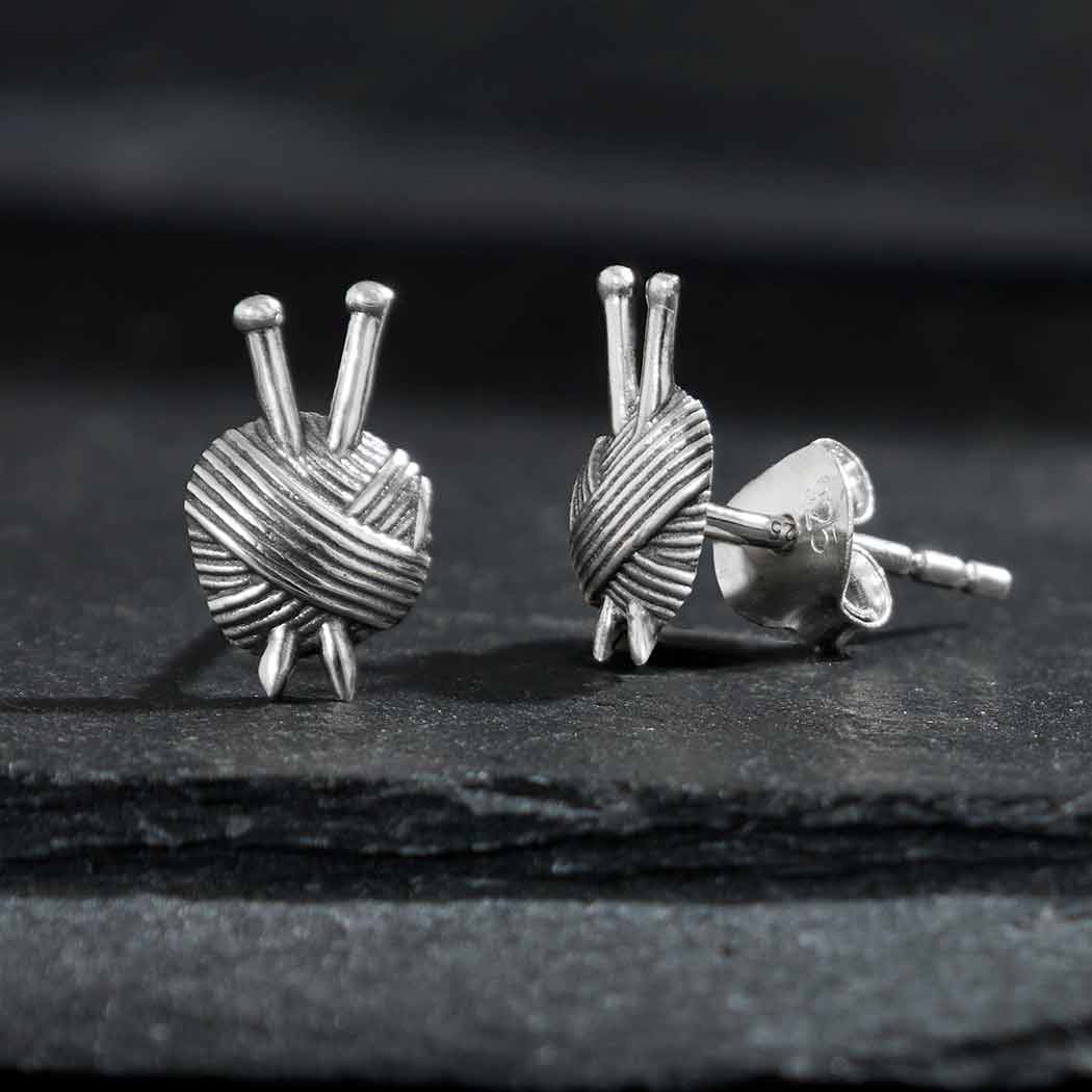 Sterling Silver Yarn Ball Post Earrings 11x7mm - Out of the Blue