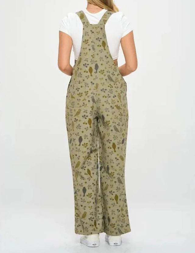 Bird Print Jumpsuit - Out of the Blue