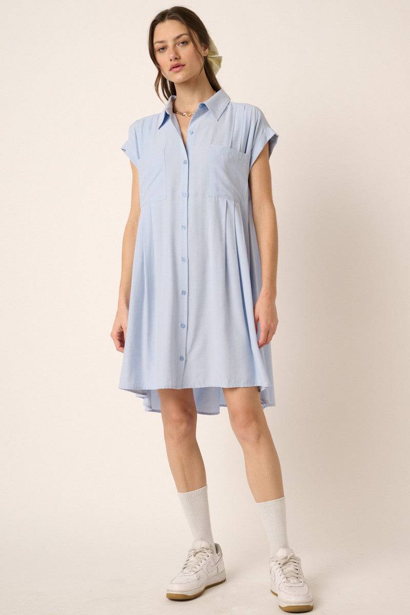 Pleated Shirt Dress - Out of the Blue