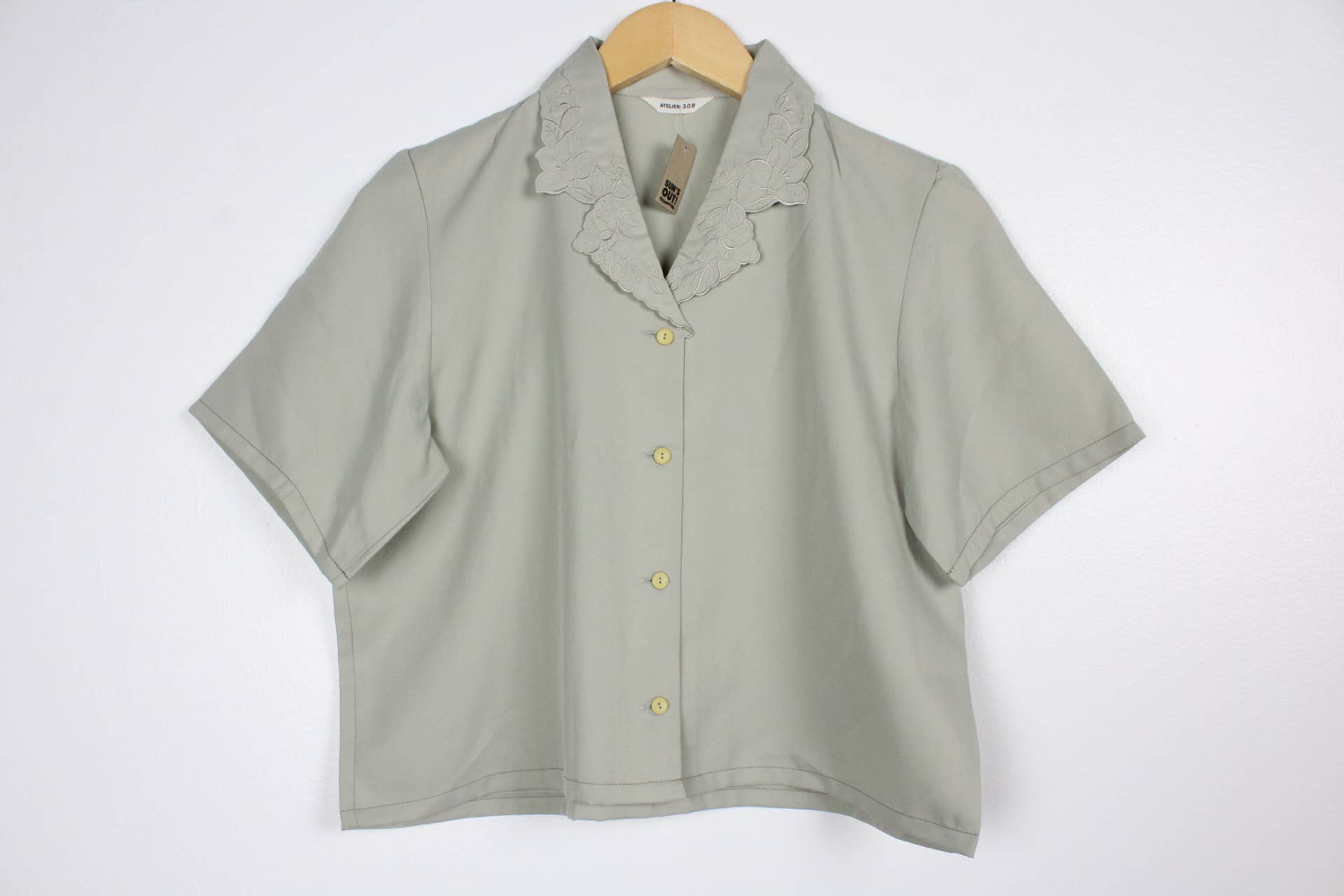 Reworked Vintage Short-Sleeve Button Up Blouse in SOLID COLORS - Cropped - Out of the Blue