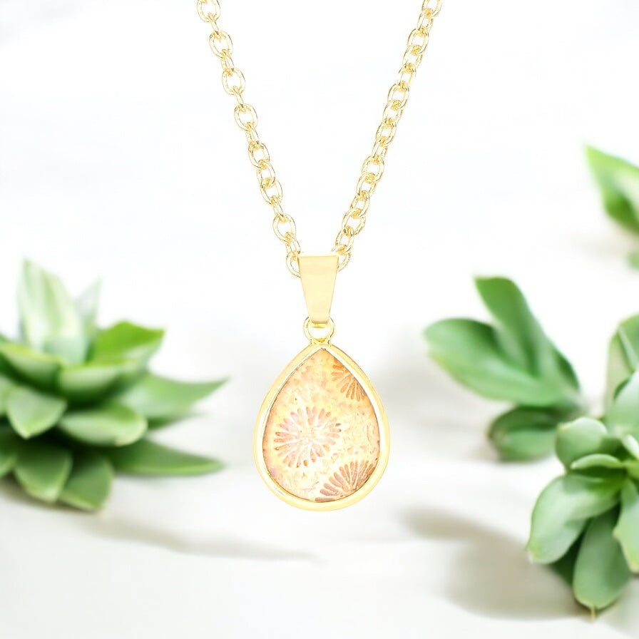 Lily Fossil Teardrop Pendant Necklace - Out of the Blue