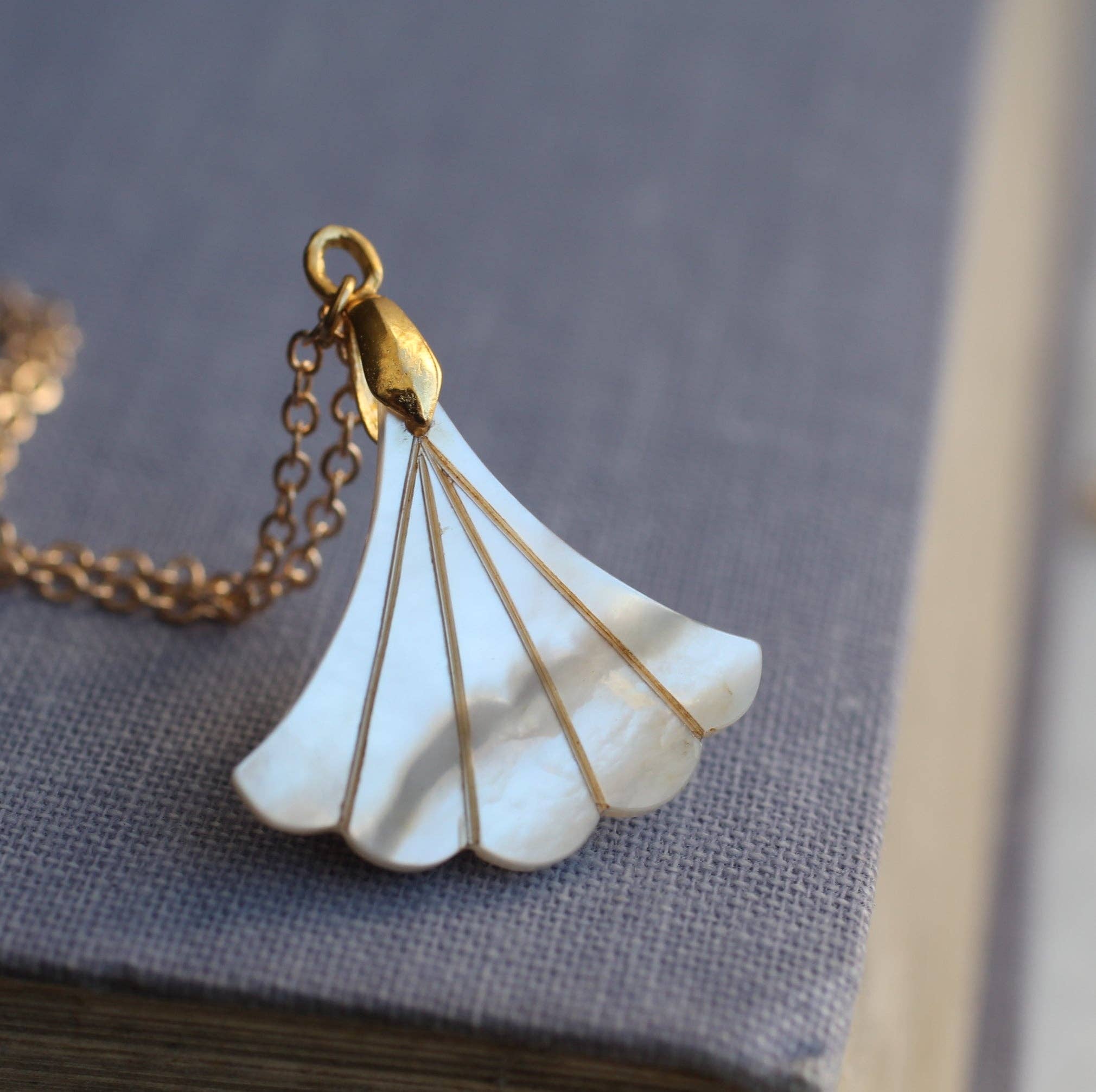 Mother Of Pearl Art Deco Fan Necklace - Out of the Blue