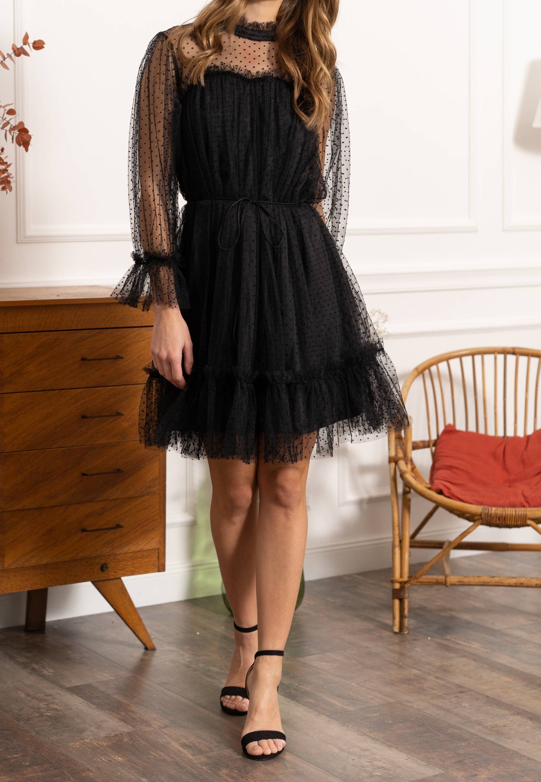 Iris dotted tulle dress - 80876-1: 1 S - 1 M - 1 L / Black plumetis - Out of the Blue