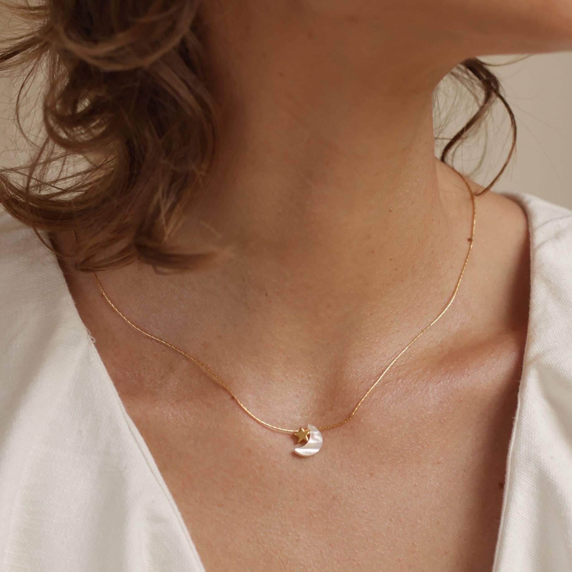 Mother of Pearl Moon + Star Necklace - Out of the Blue