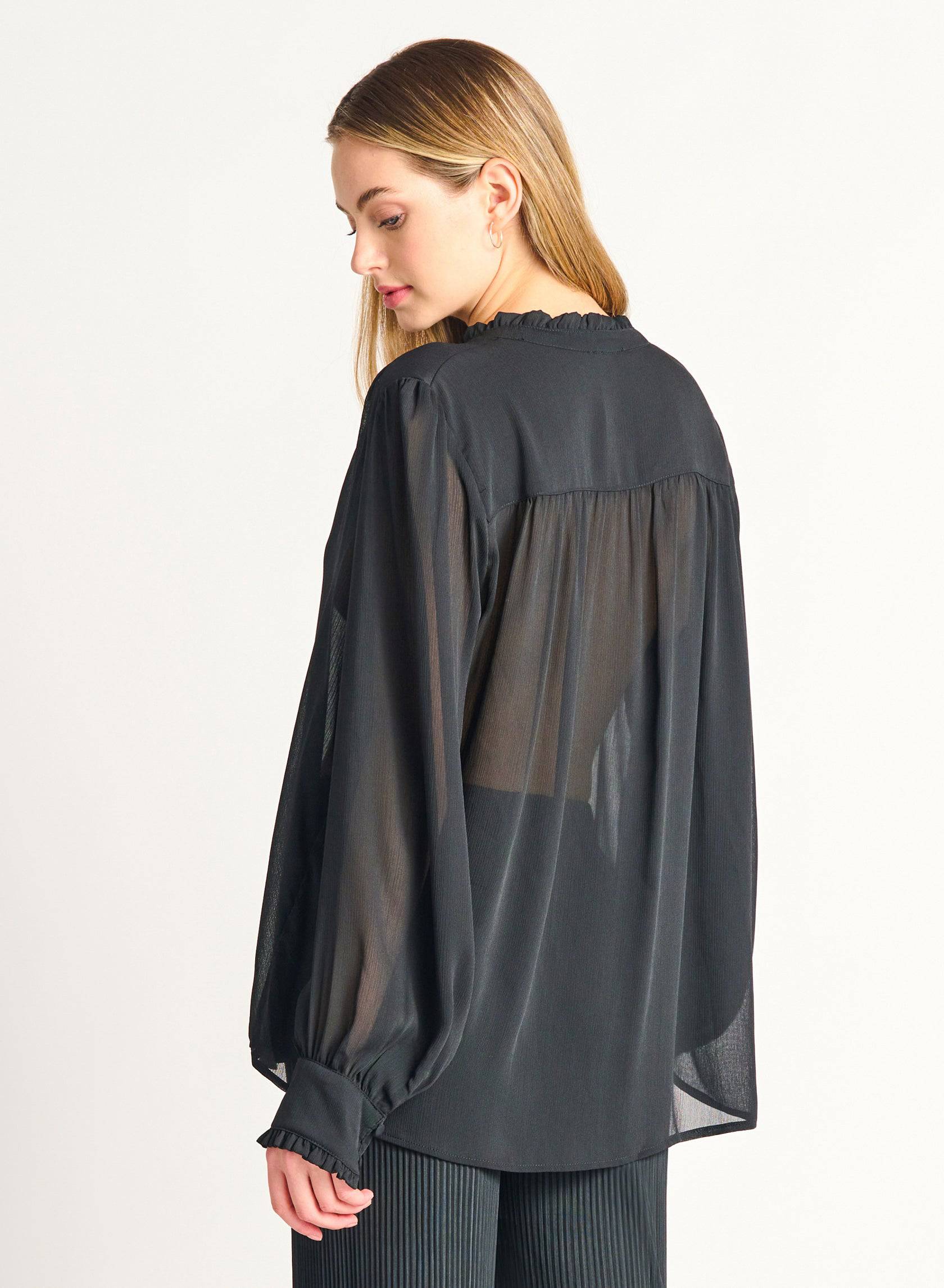 Ruffle Detail Tie-Front Peasant Blouse - Out of the Blue