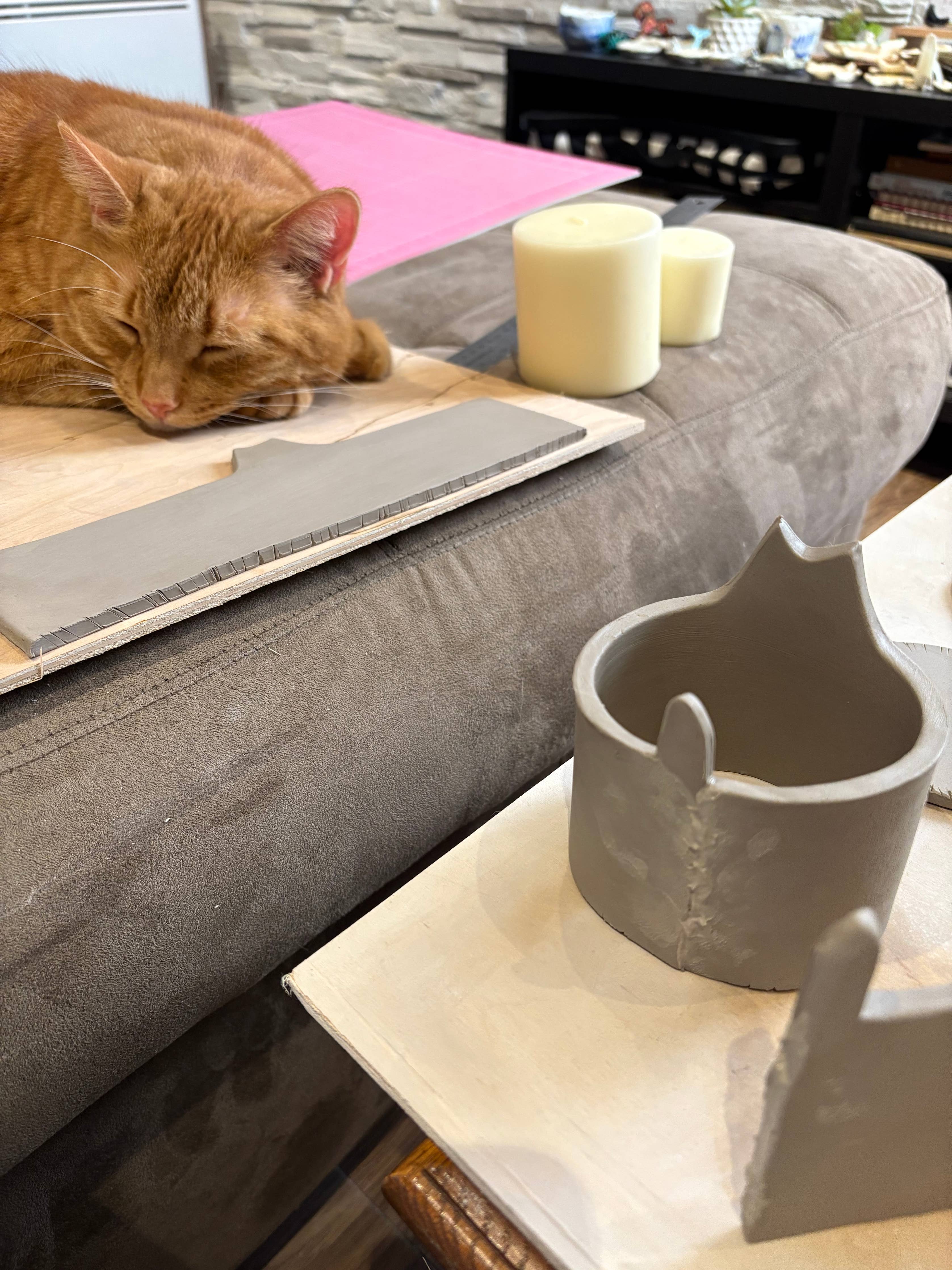 Artisan Soy Wax Candle in Reusable Ceramic Cat Container - Out of the Blue