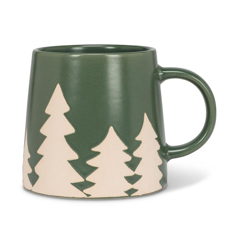 Wide Base Mug w/Pine Trees-Grn-3.5"H(14oz) - Out of the Blue