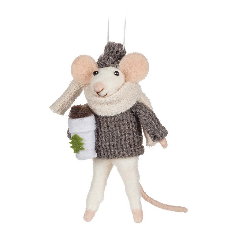 Mouse w/Coffee Ornament-Grey-5"H - Out of the Blue