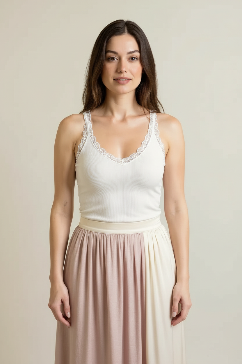 Bamboo Lace Trim Tank - Out of the Blue