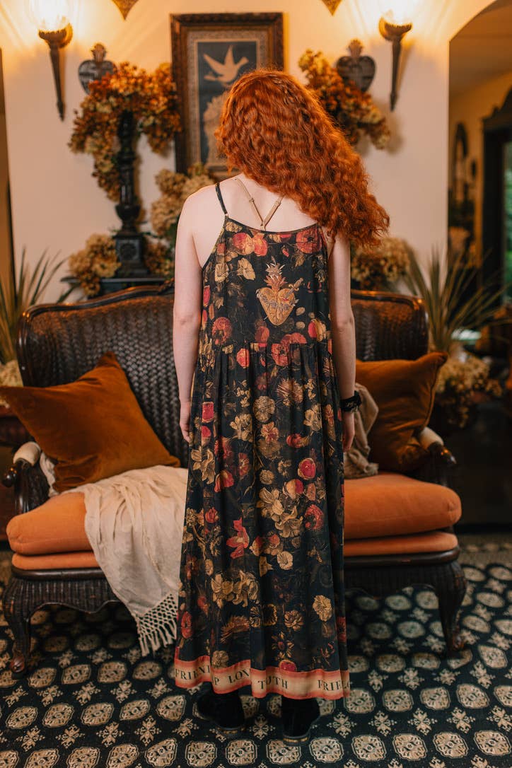 Heart of Gold Bohéme Long Maxi Slip Dress w/ Sacred Heart - Out of the Blue
