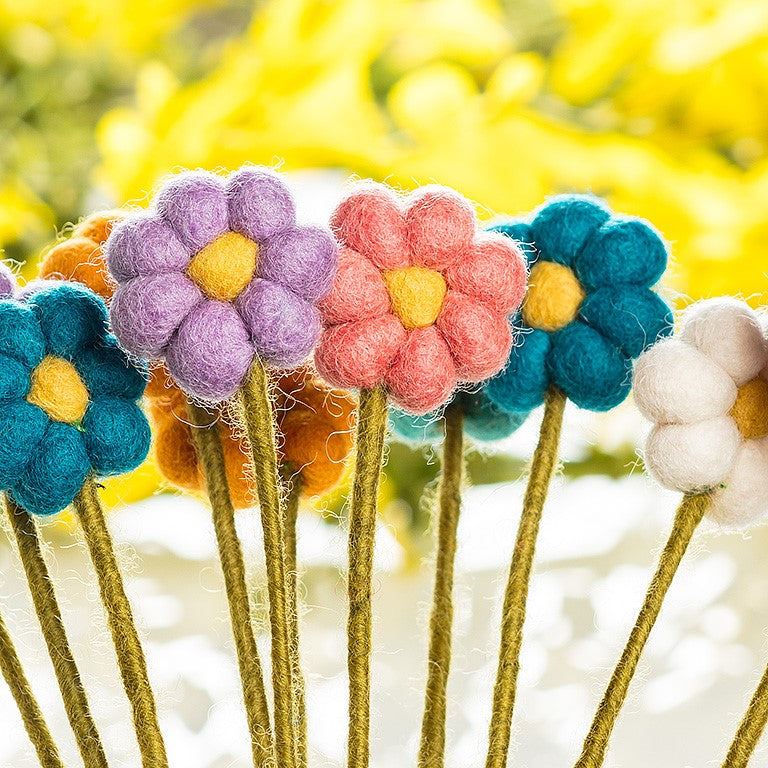 PomPom Felt Flower Stems - Out of the Blue