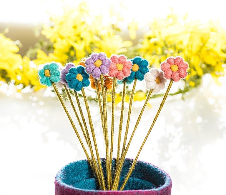 PomPom Felt Flower Stems - Out of the Blue