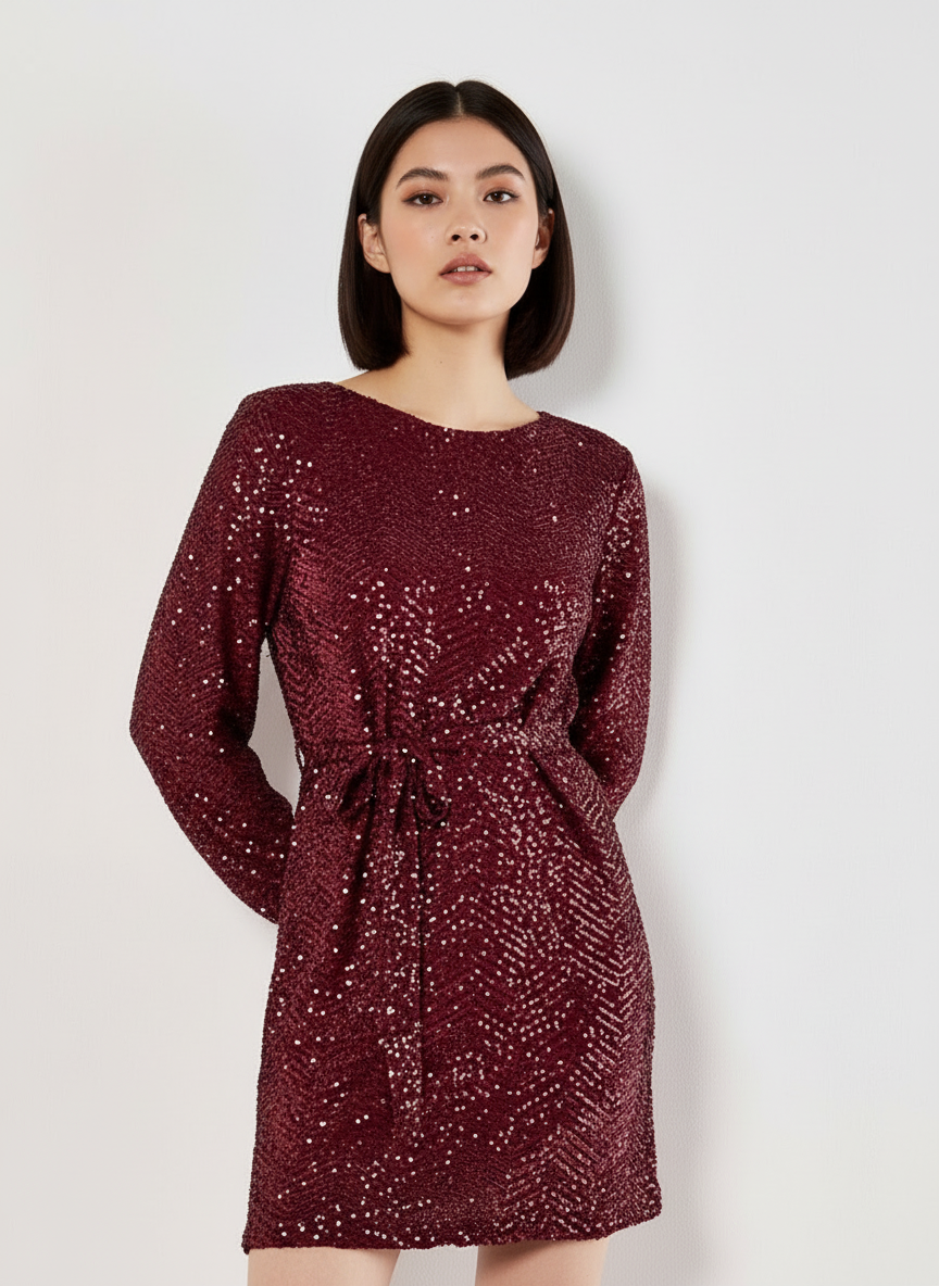 CHEVRON SEQUINS MINI DRESS