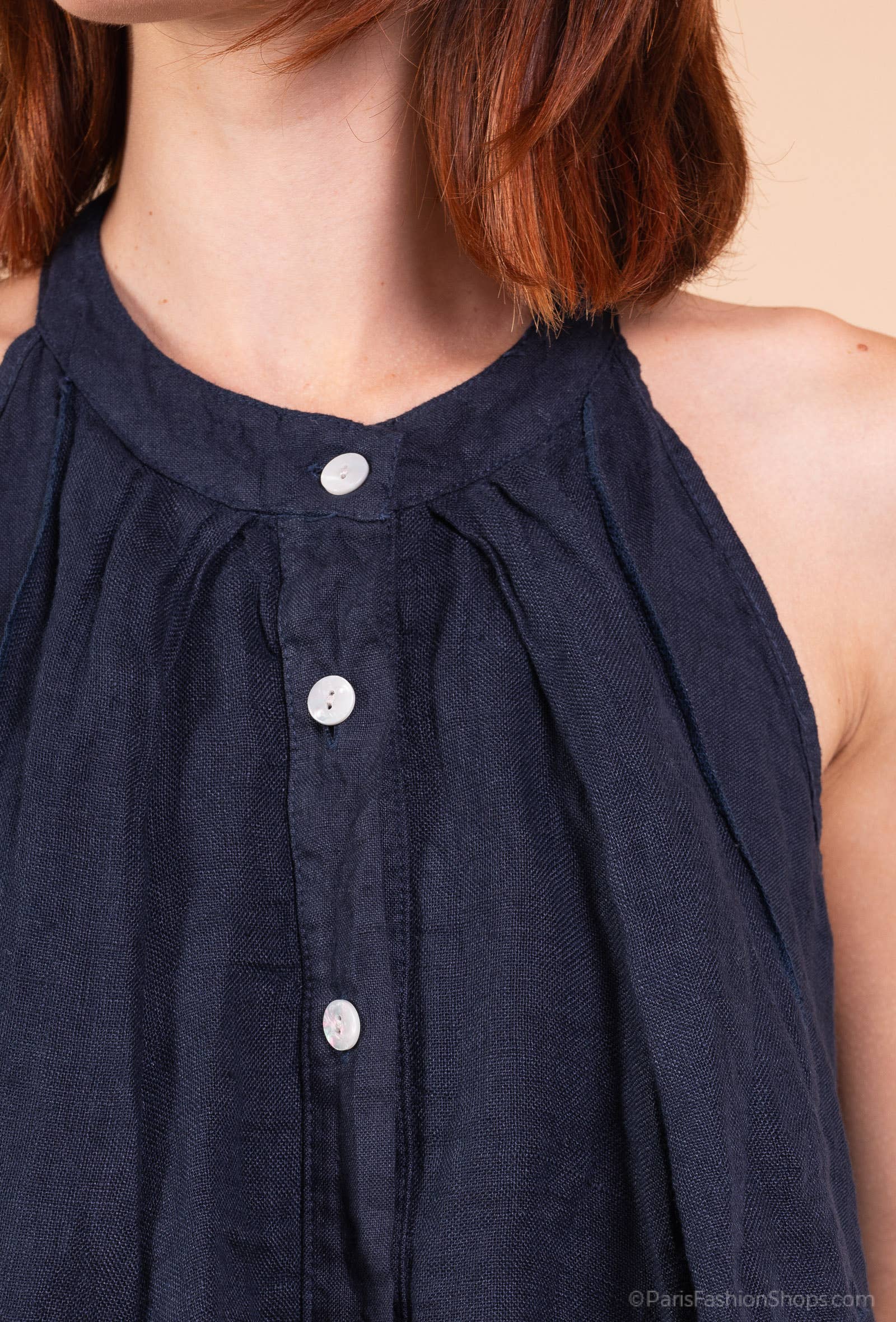 Asymmetrical sleeveless top with ruffle and buttons 15819 - Out of the Blue