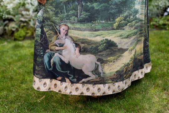 The Mythmaker Bohéme Maxi Slip Dress w/ Landscape & Unicorn - Out of the Blue