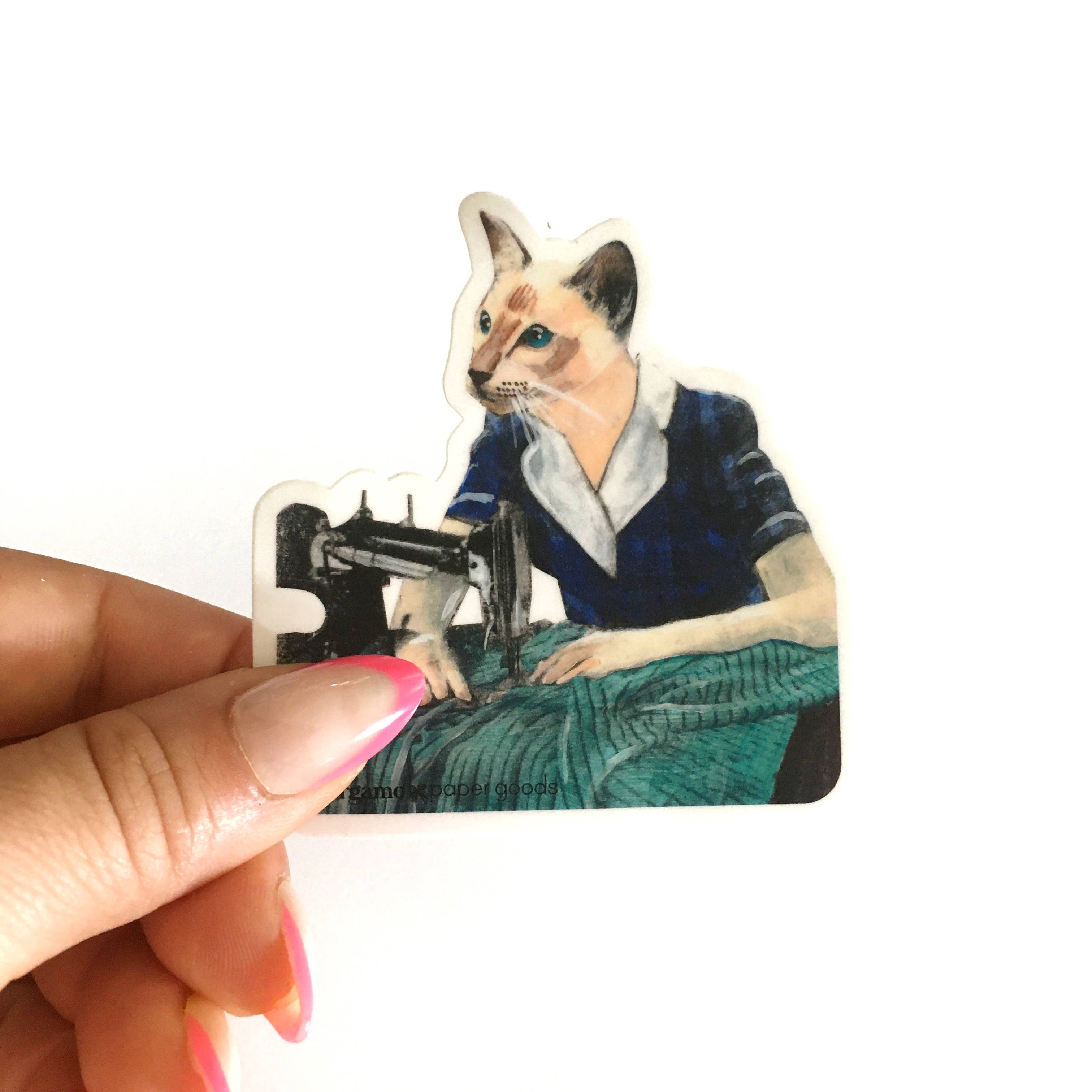 Sewing Cat Waterproof Vinyl Sticker