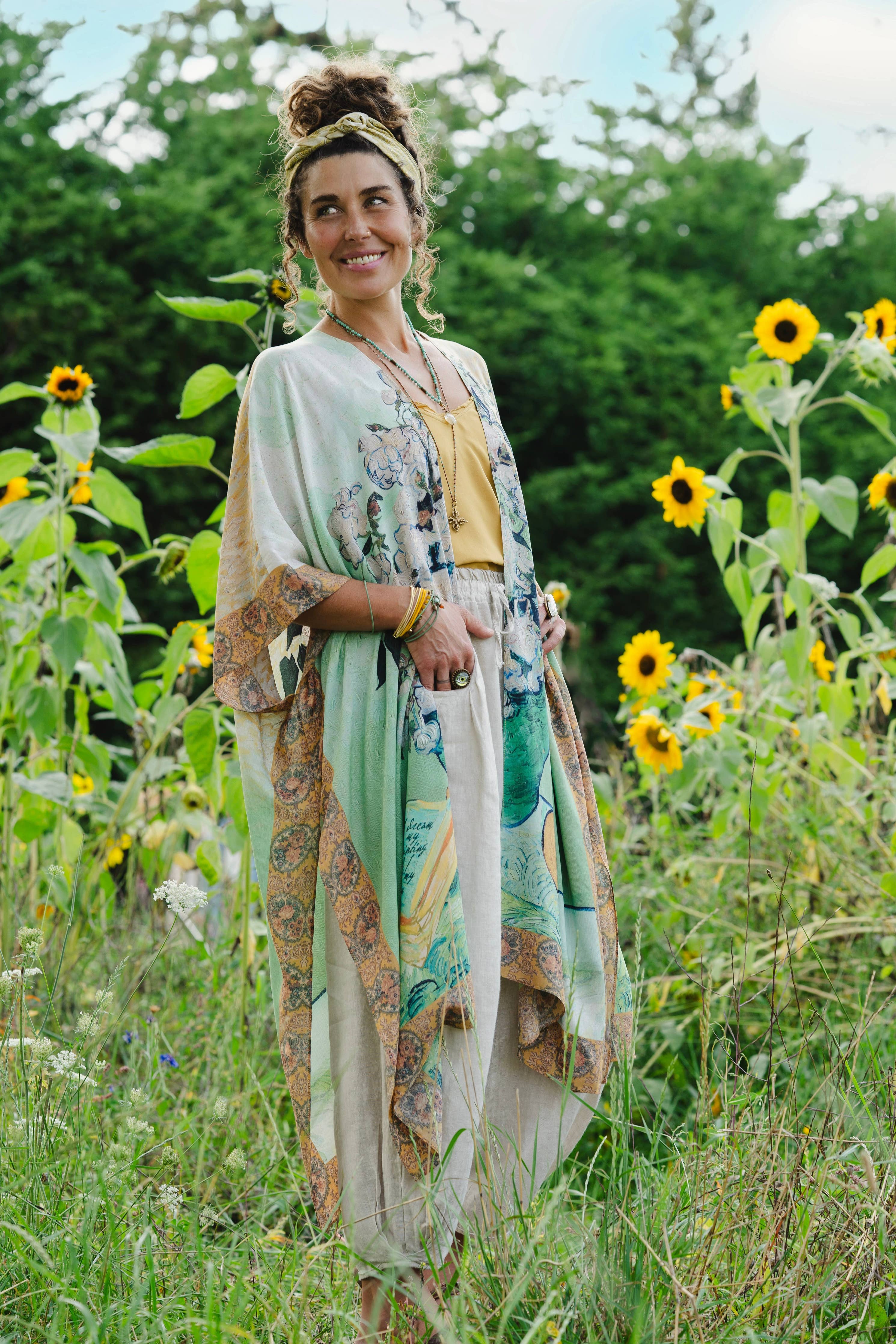 I Paint My Dream Bohemian Van Gogh Goddess Starduster Kimono - Out of the Blue