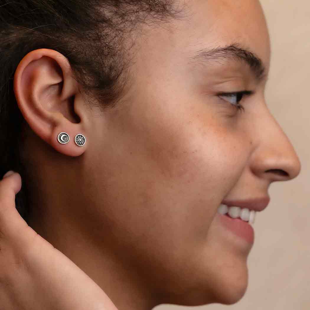 Raised Sun and Moon Post Earrings