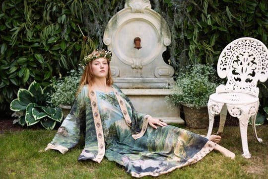 The Mythmaker Bohéme Maxi Slip Dress w/ Landscape & Unicorn - Out of the Blue