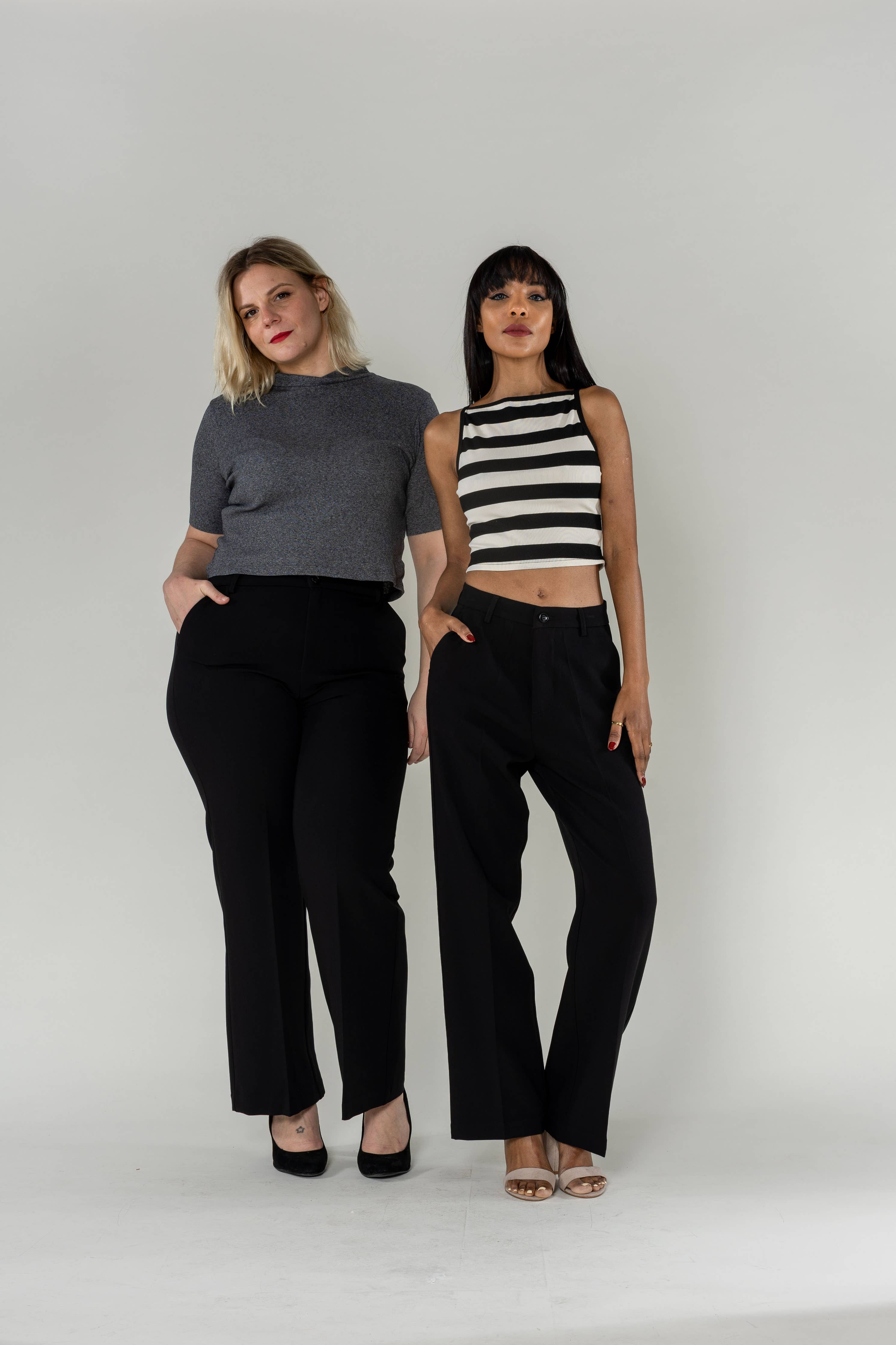 Women's high-waisted straight tailored suit pants D001 - Out of the Blue