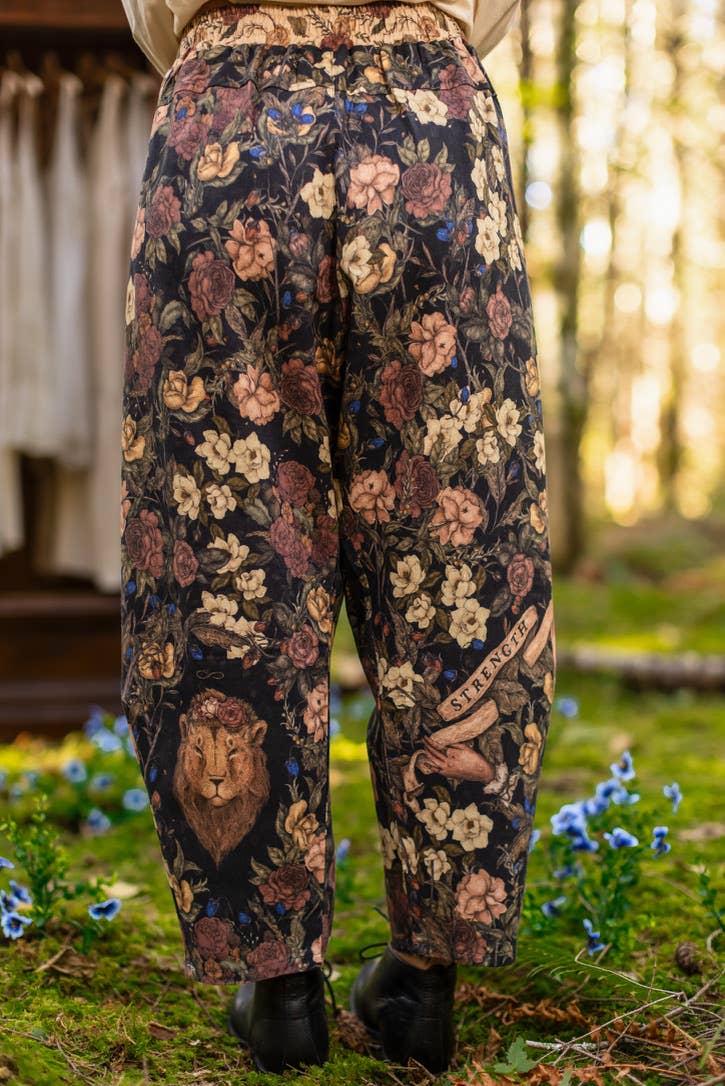 Lionheart Linen Crop Artist Pant w/ florals & Narnia print - Out of the Blue