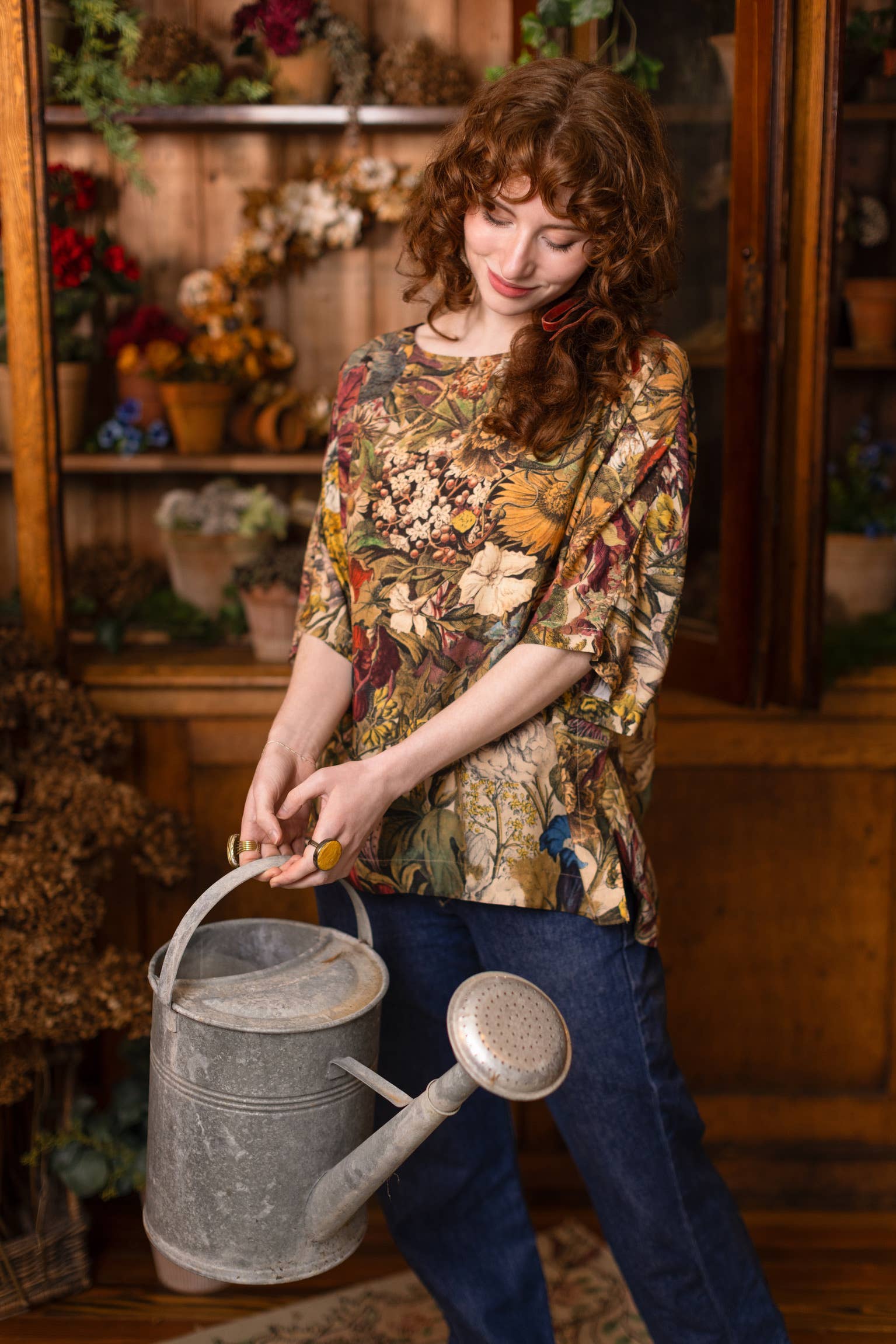 Golden Hour Luxe Tee Floral Tunic Shirt with Swallow