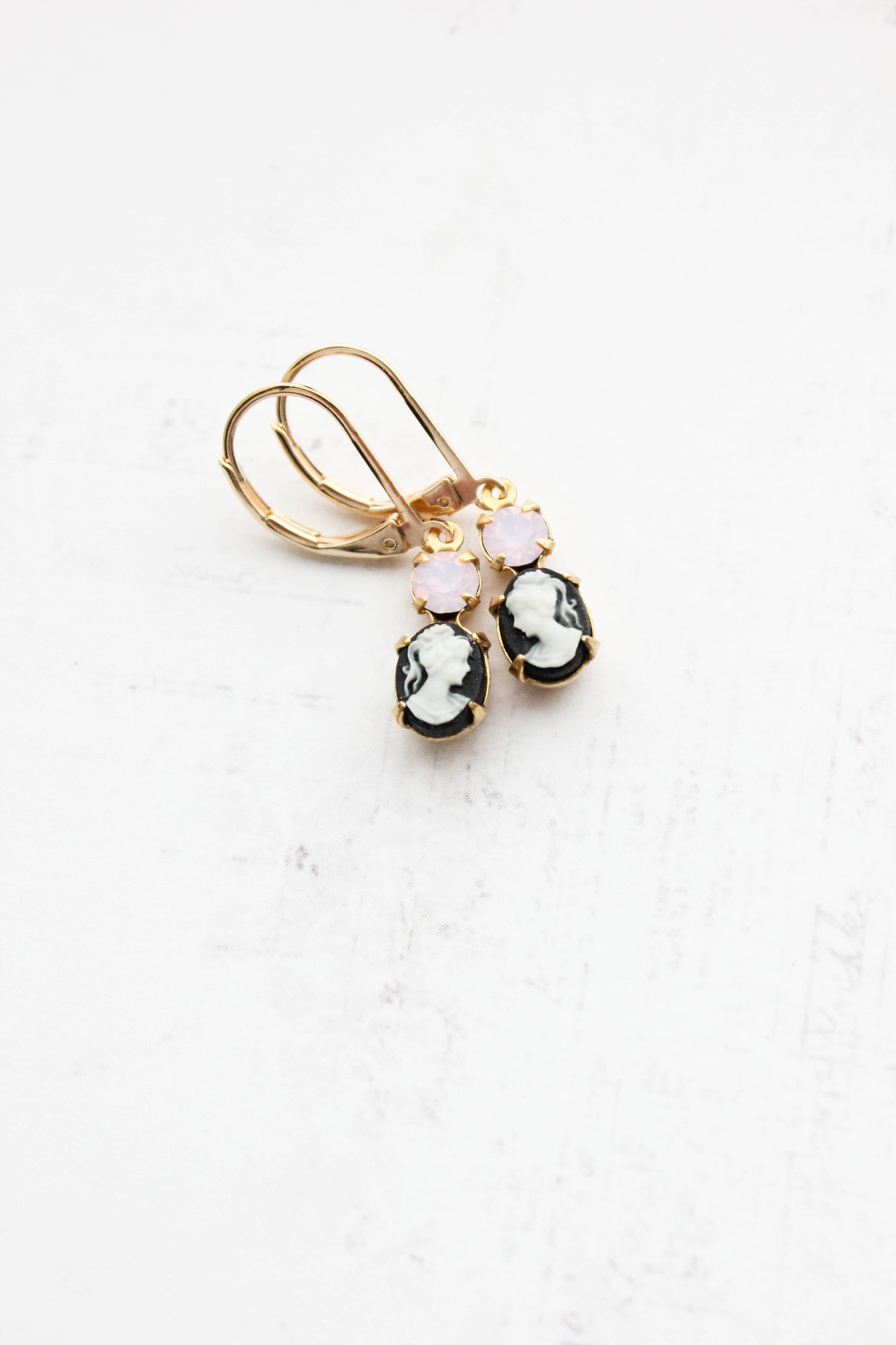 Tiny Lady Cameo Earrings - Black - Out of the Blue